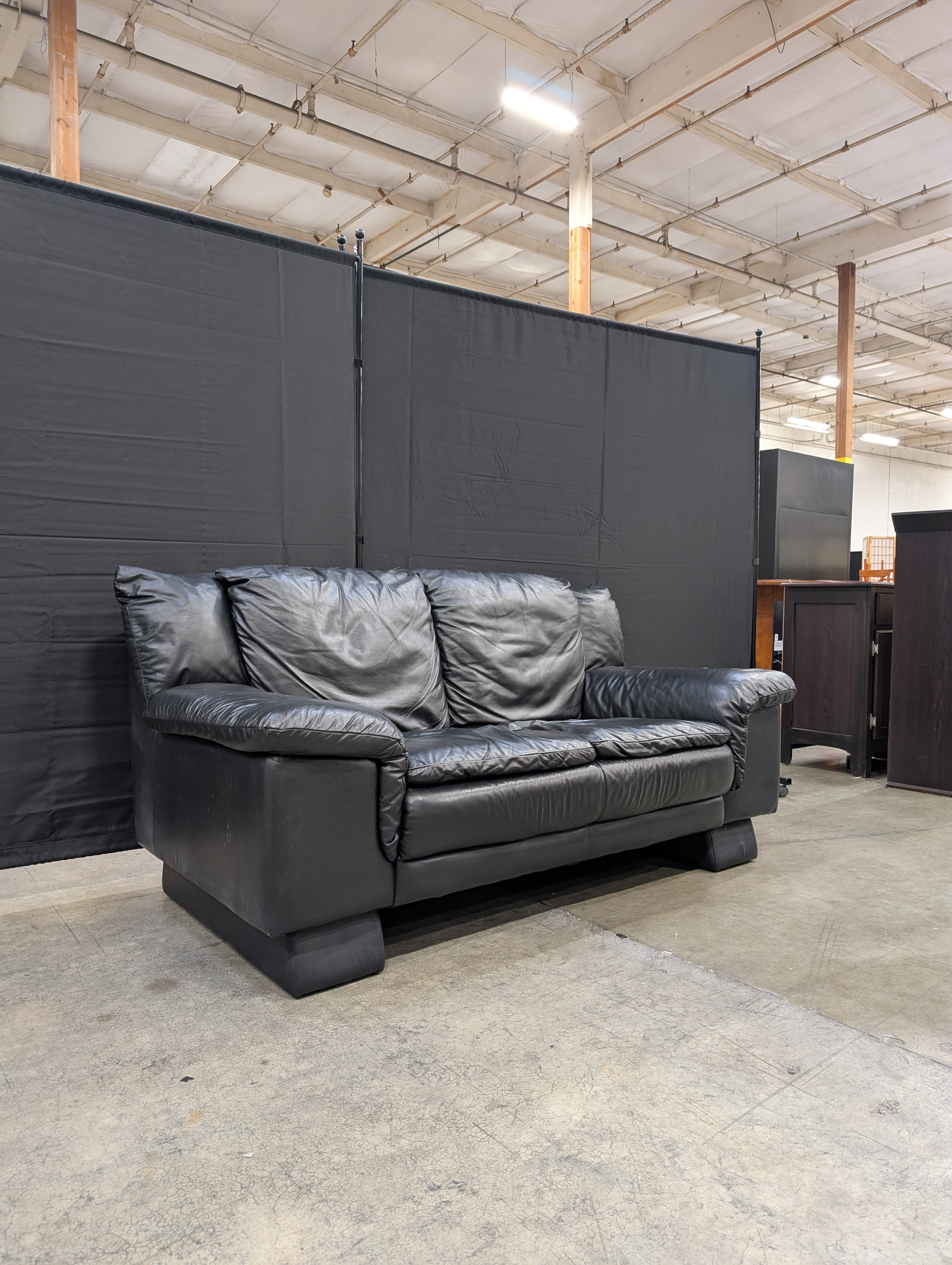Black Faux Leather Loveseat