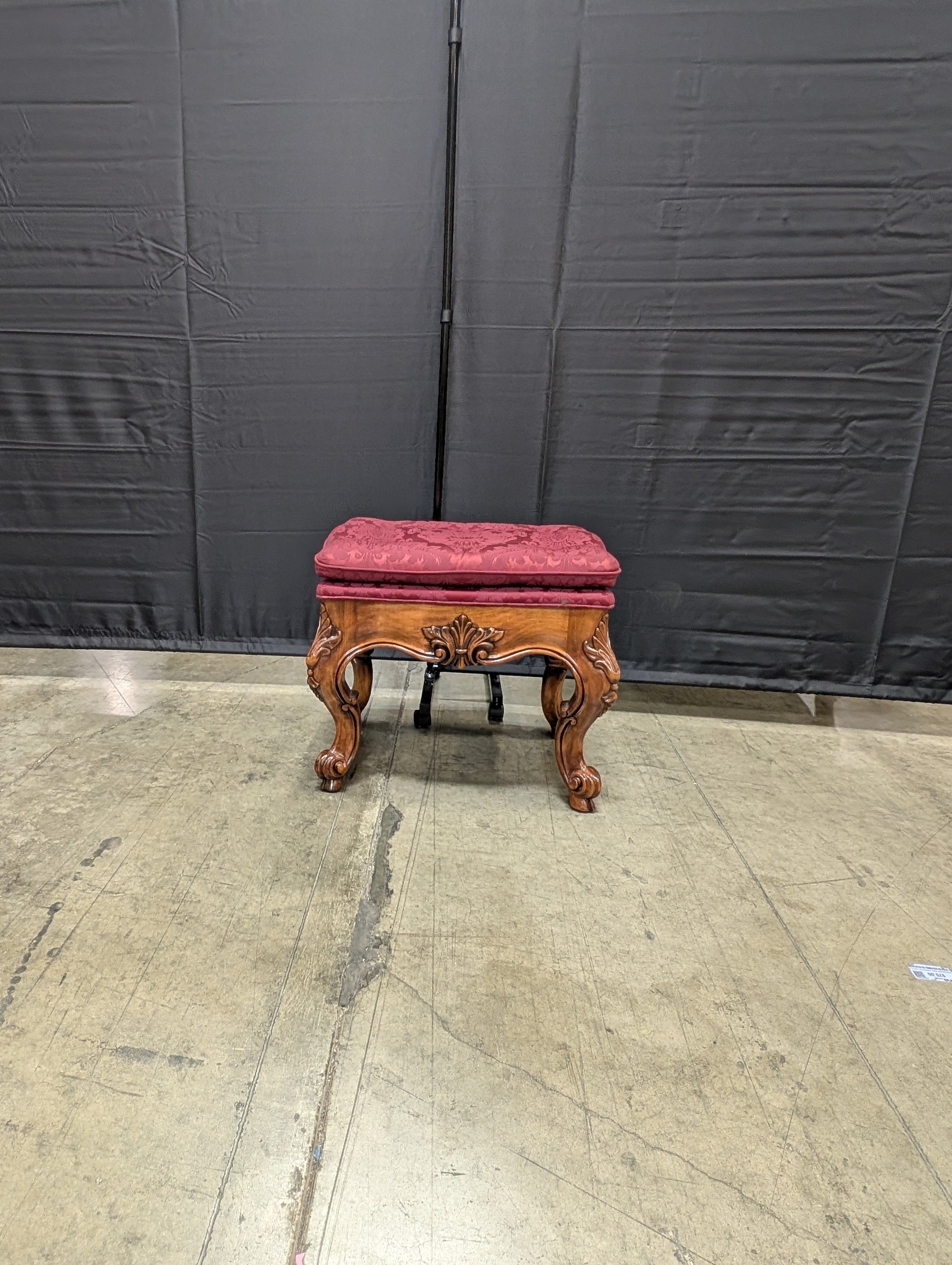 Ornate Carved Wood Tufted Ottoman