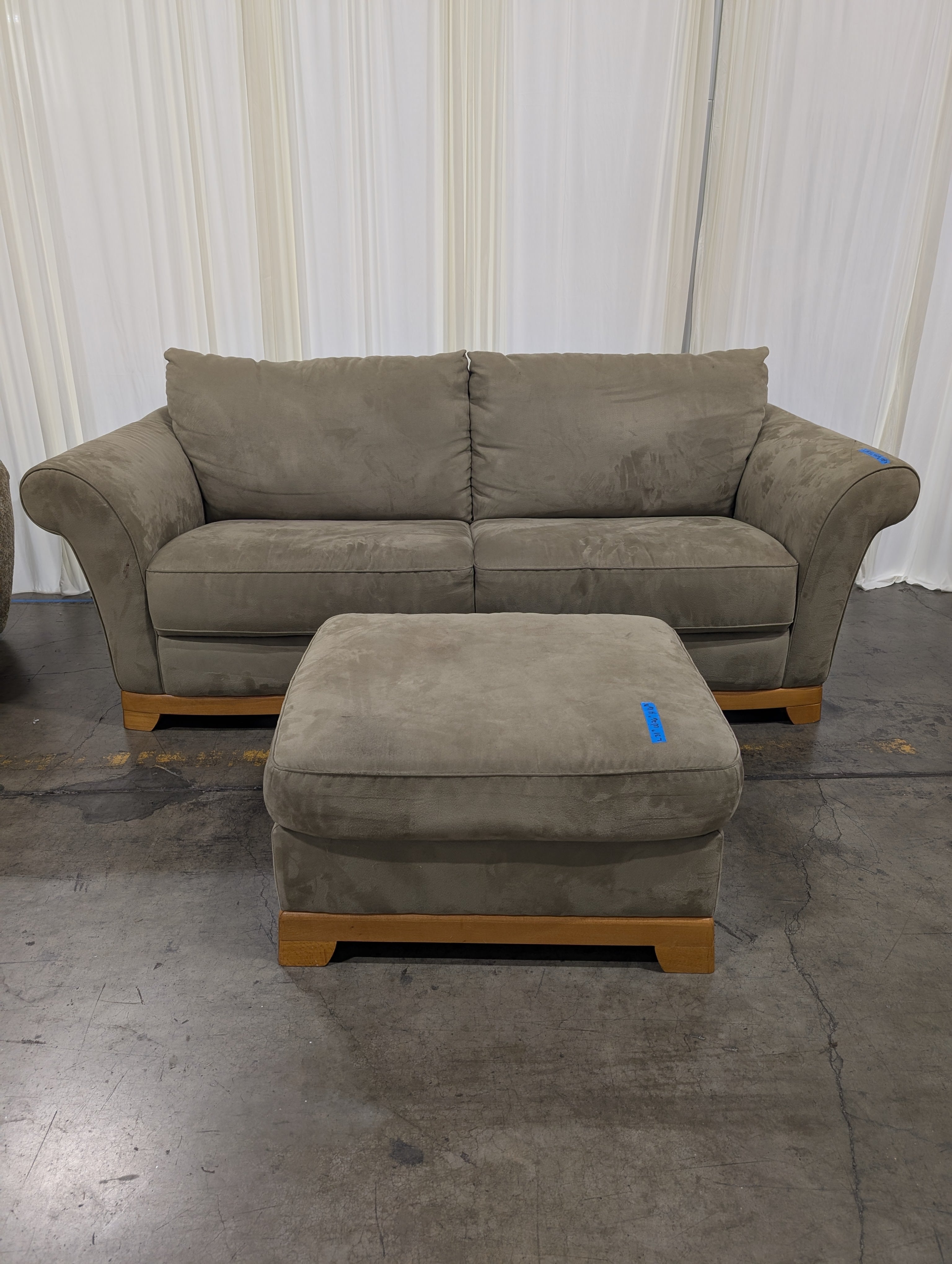 NATUZZI Sage Green Upholstered Couch with Matching Ottoman