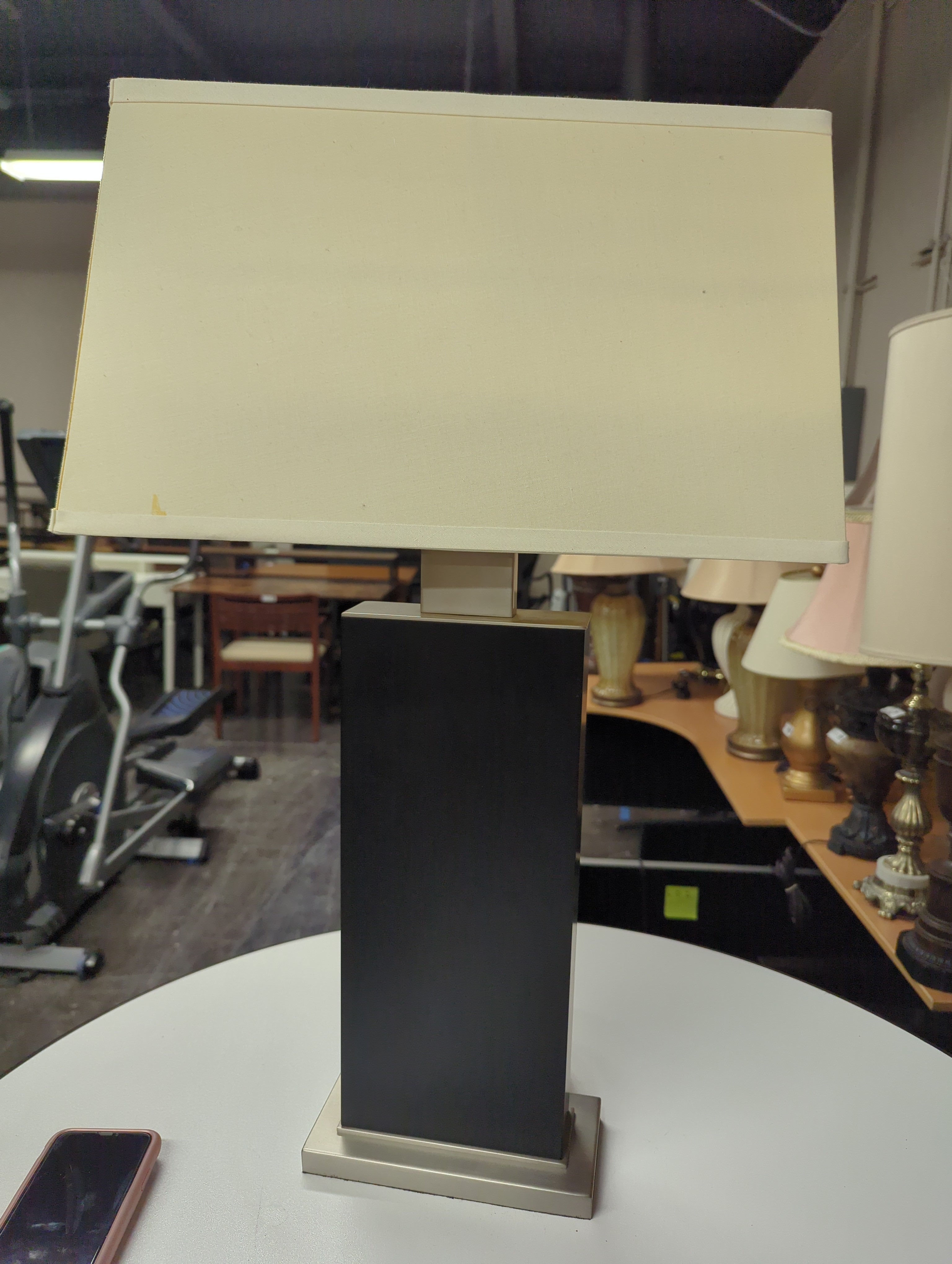 Modern Black and Silver Table Lamp with Off-White Shade