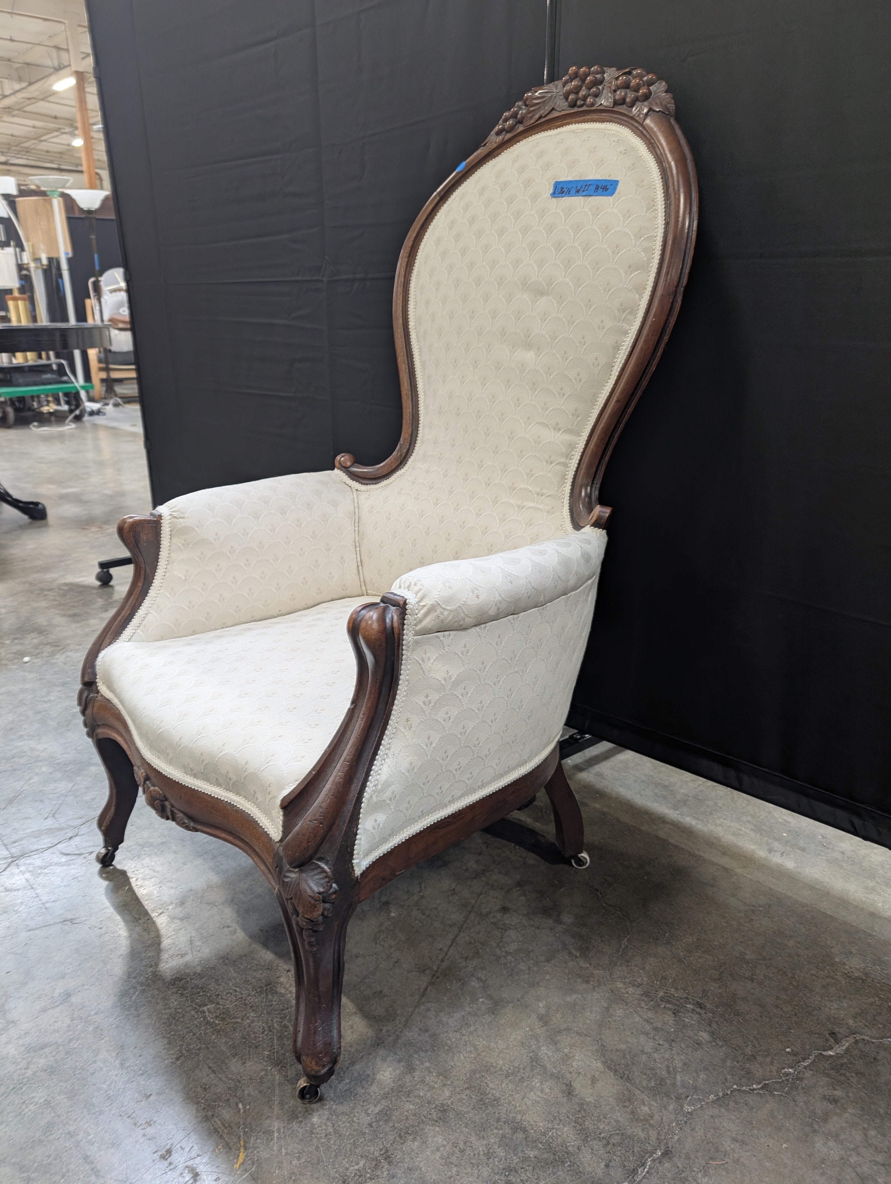 Victorian Style Carved Wood Armchair in Cream