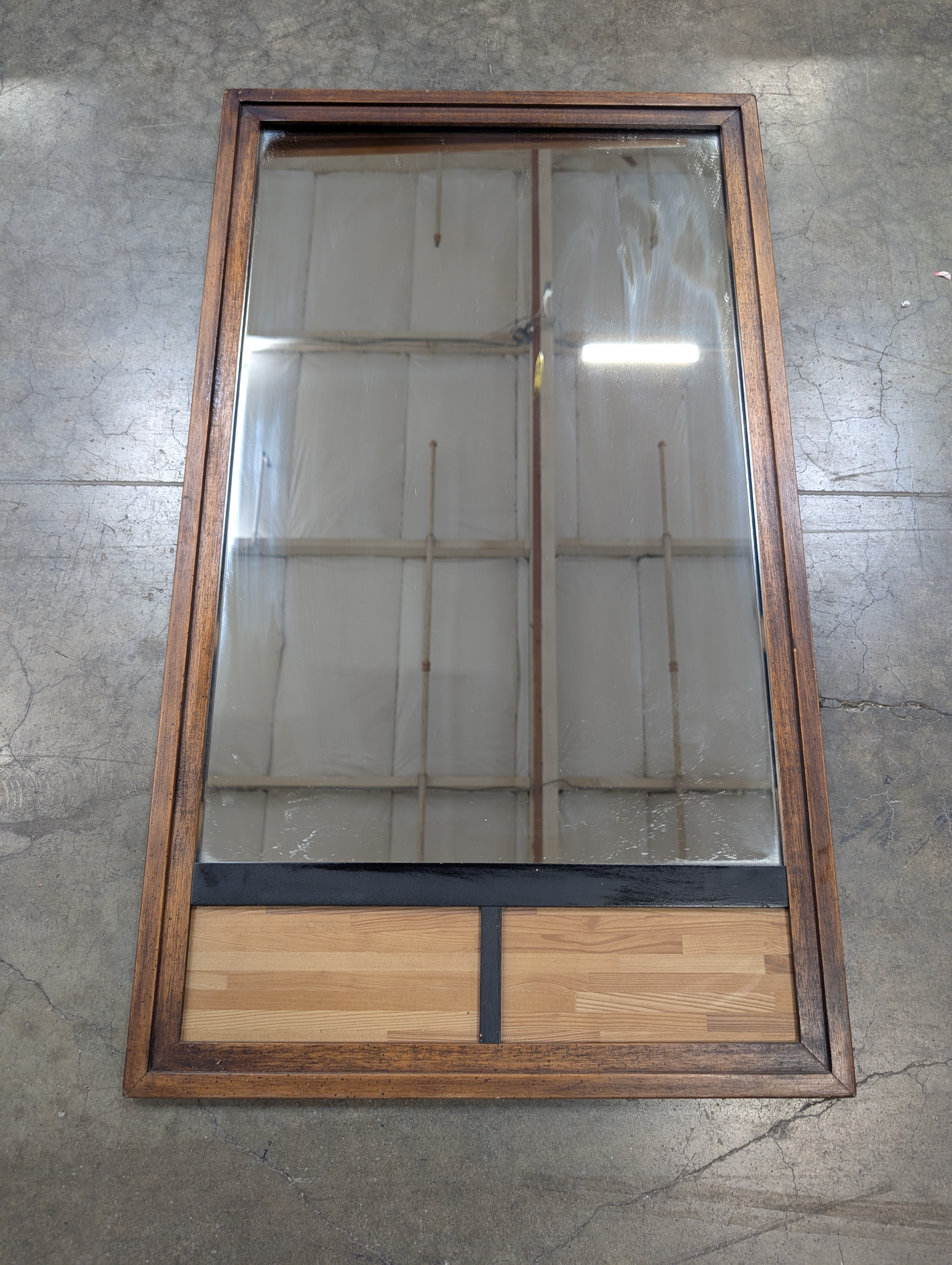 Rectangular Wood Frame Wall Mirror with Decorative Lower Panel