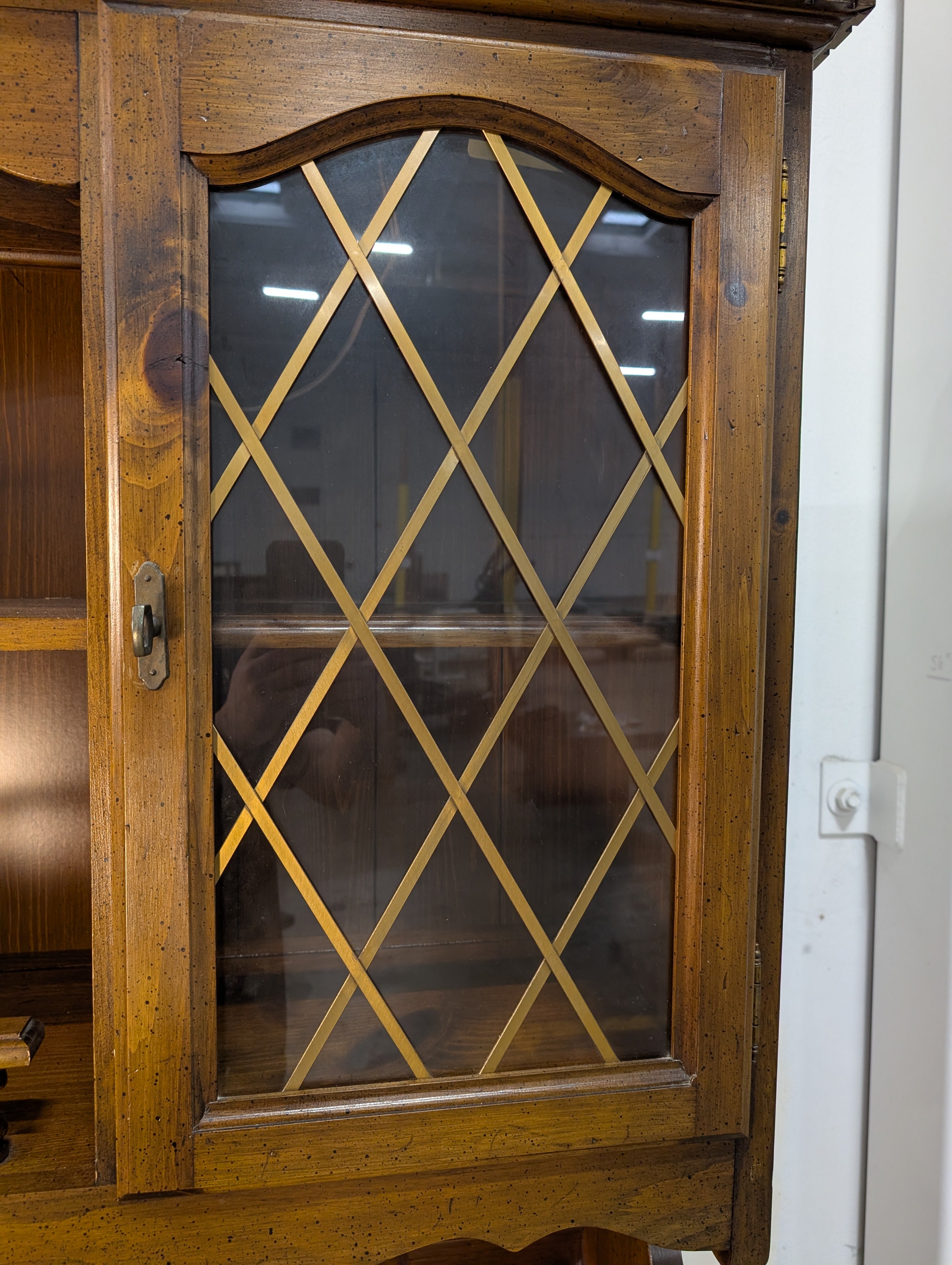 Rustic Hardwood Hutch with Glass-Front Cabinets
