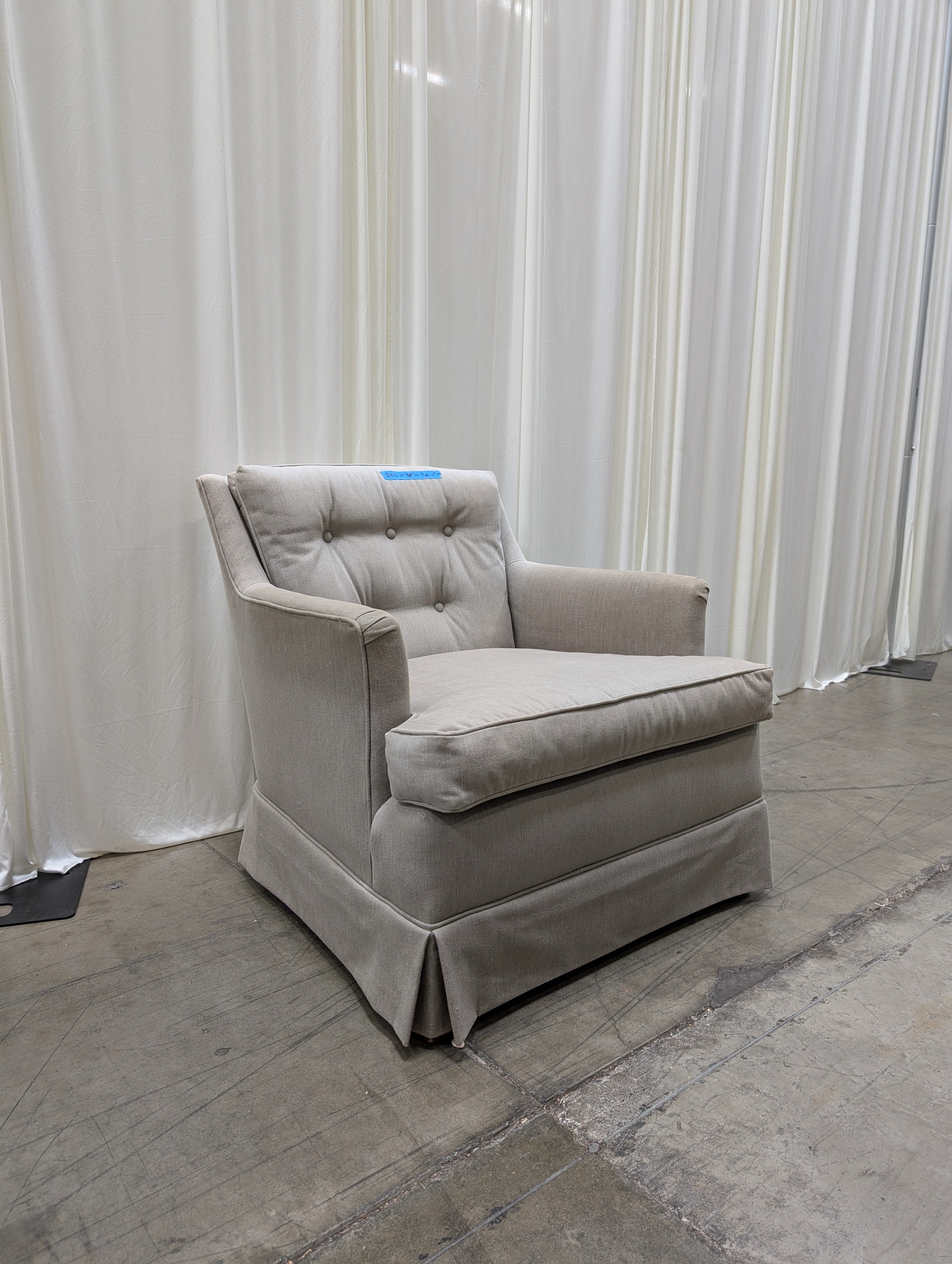 Beige Tufted Fabric Armchair with Skirted Base