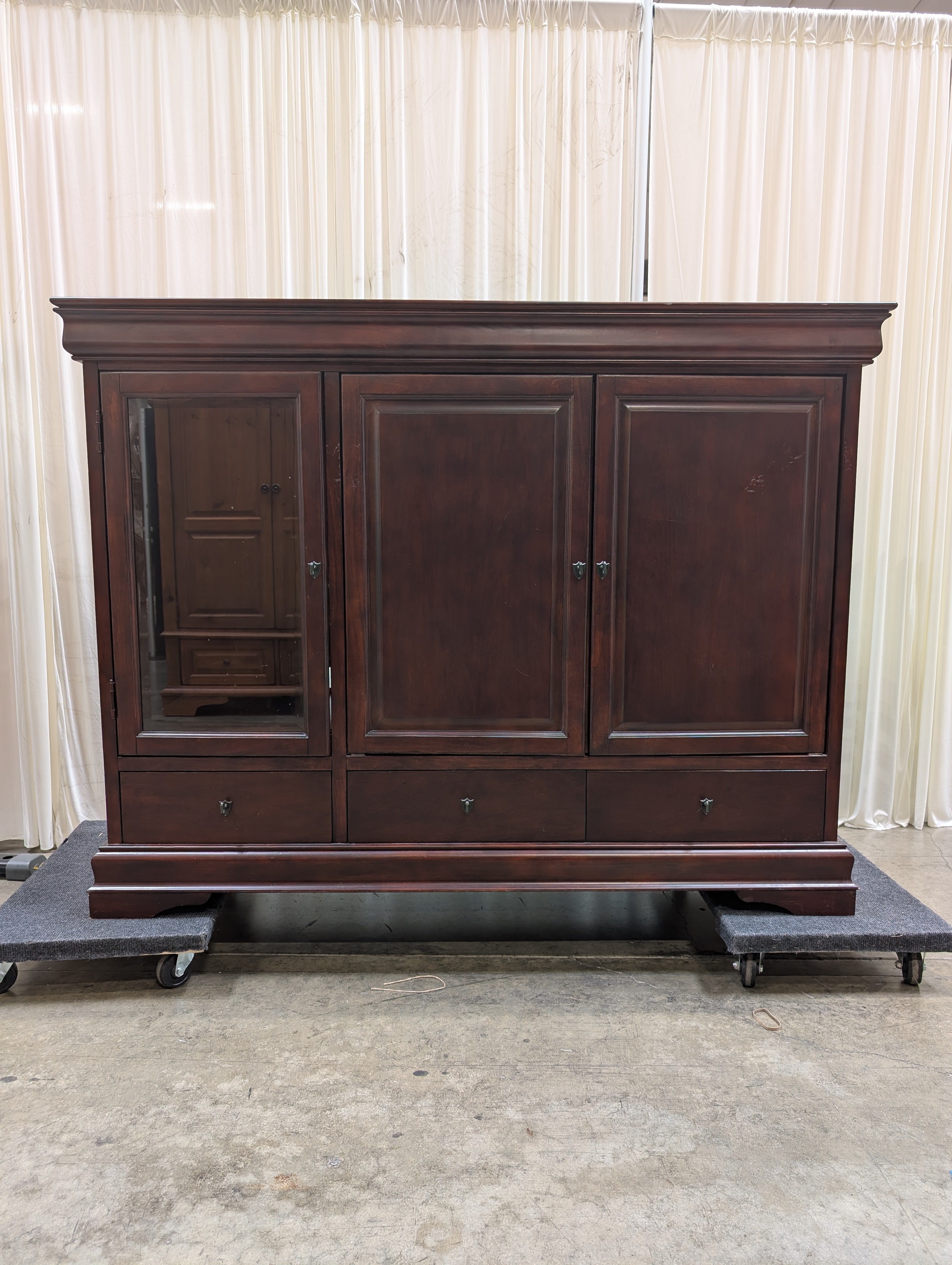 Traditional Dark Wood TV Stand with Glass Door