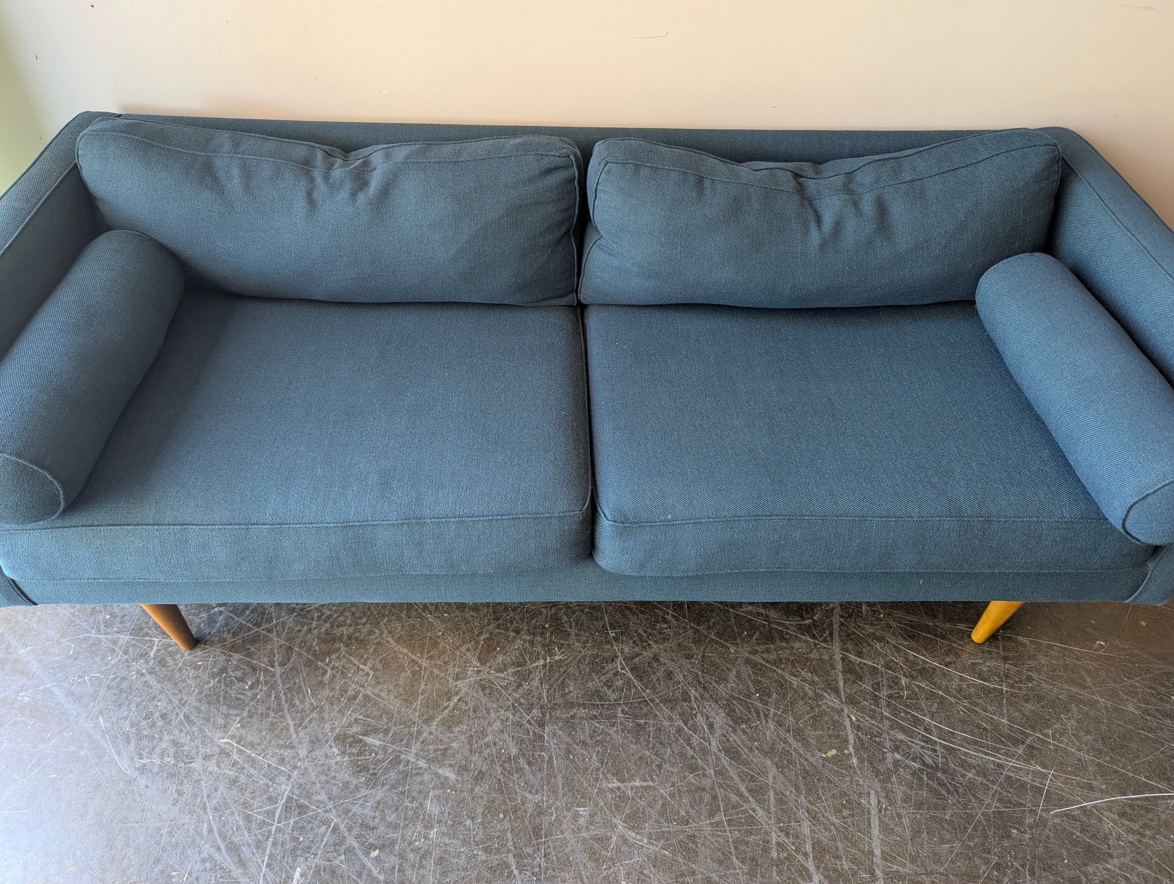 Dark Teal Couch With Tapered Legs