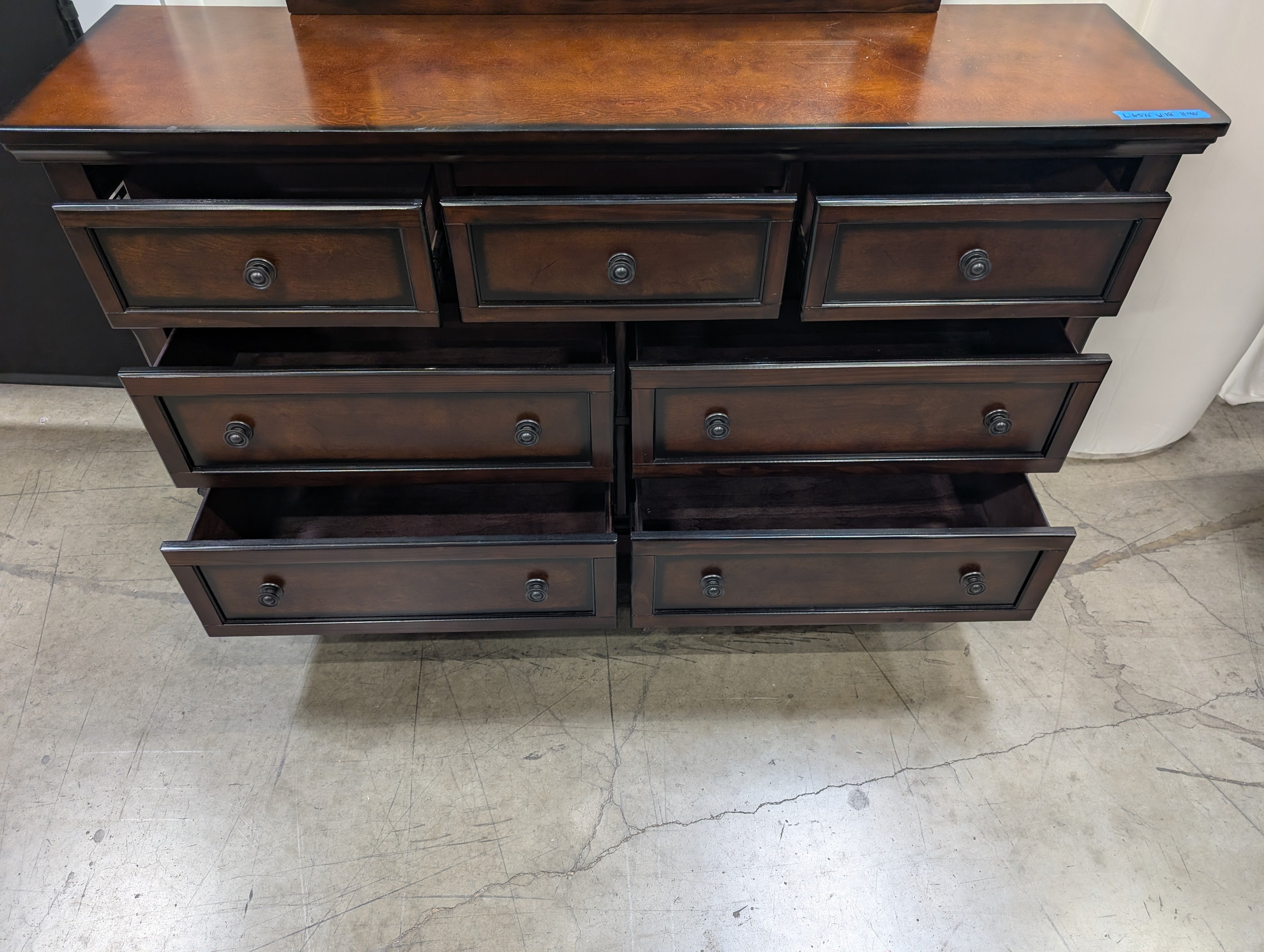 Dark Cherry Wood Dresser with Arched Mirror
