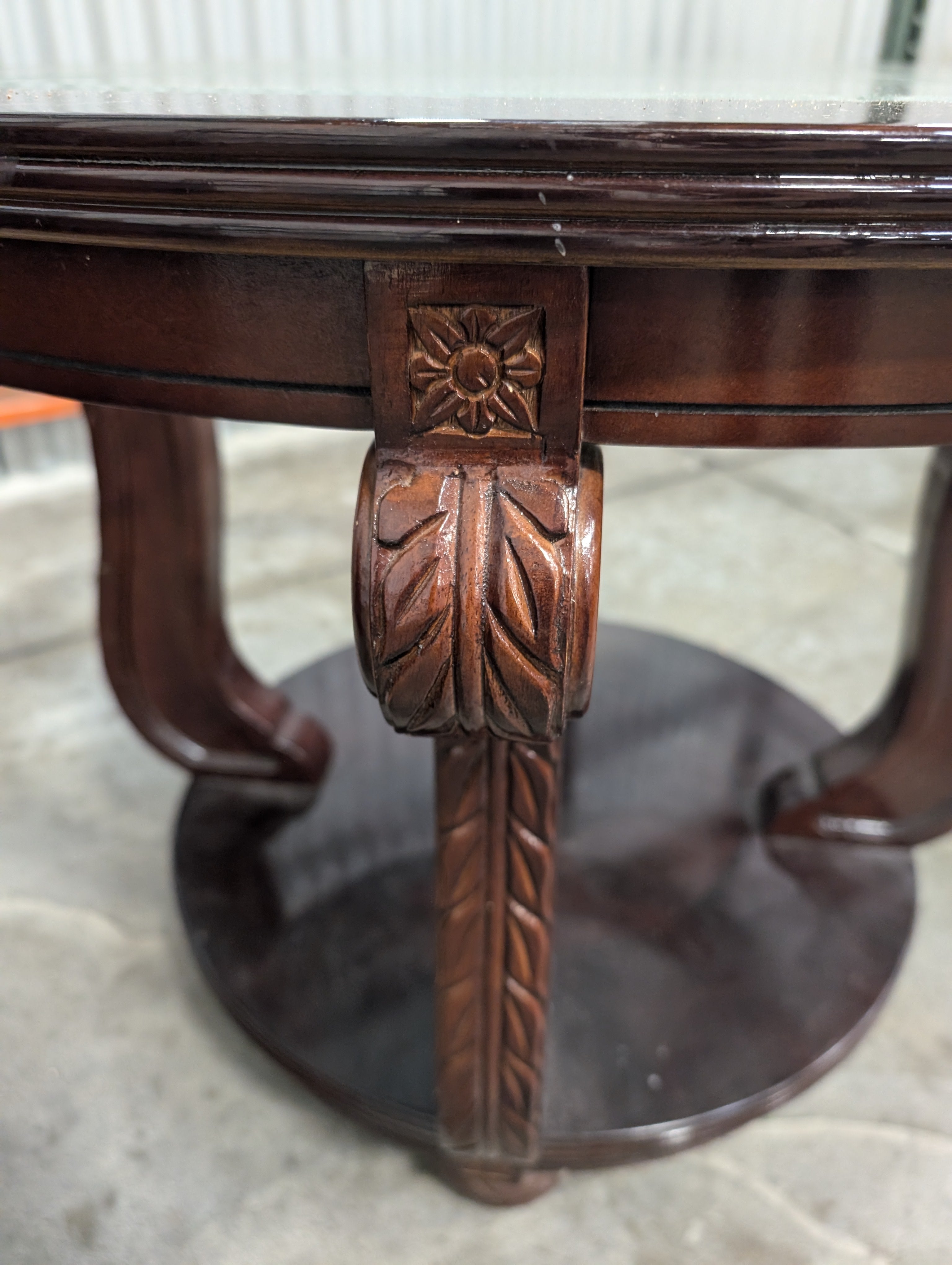 Decorative Round Glass Top Wood End Table