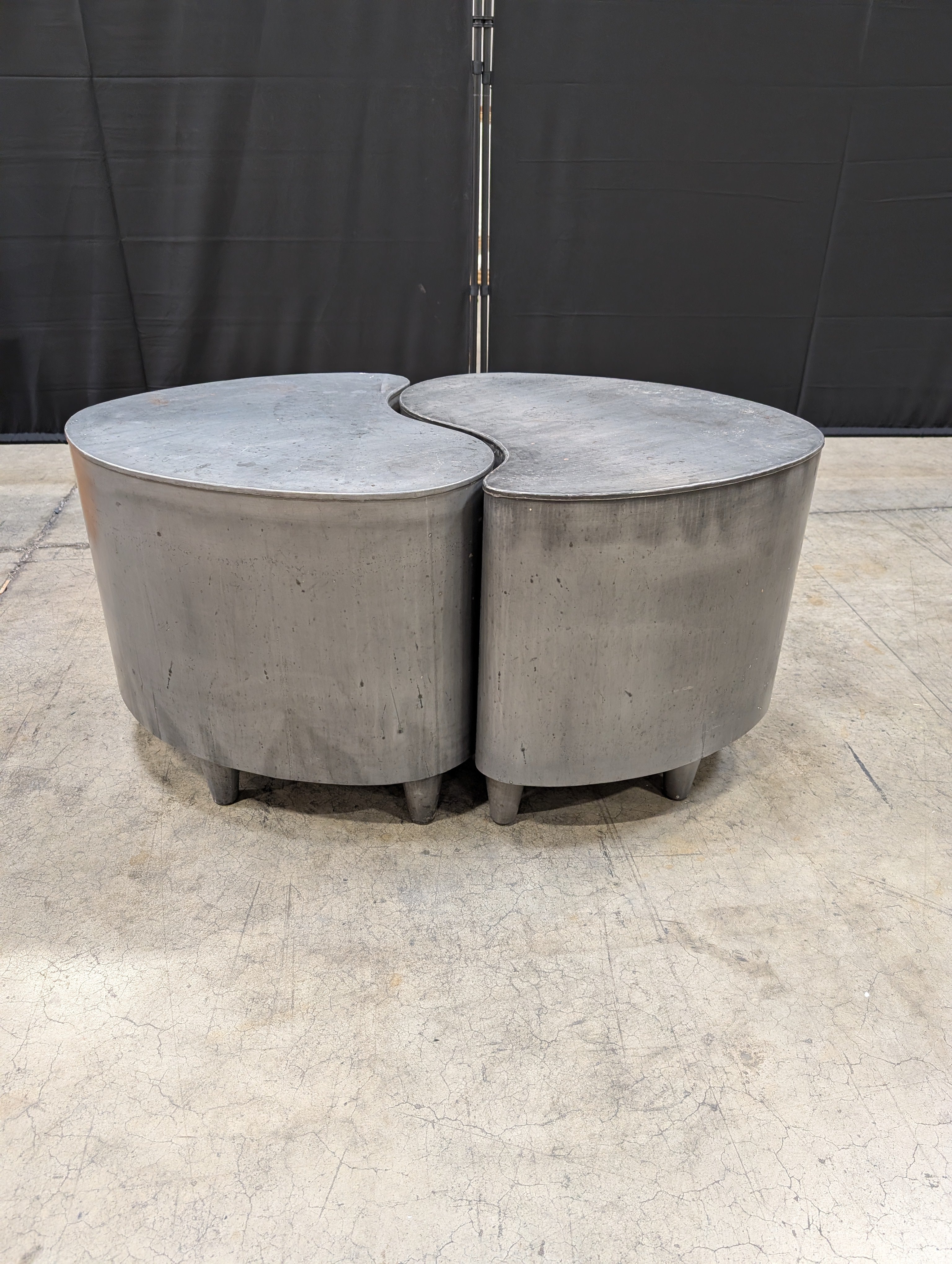 Contemporary Organic Shape Dark Grey Metal Coffee Table Set