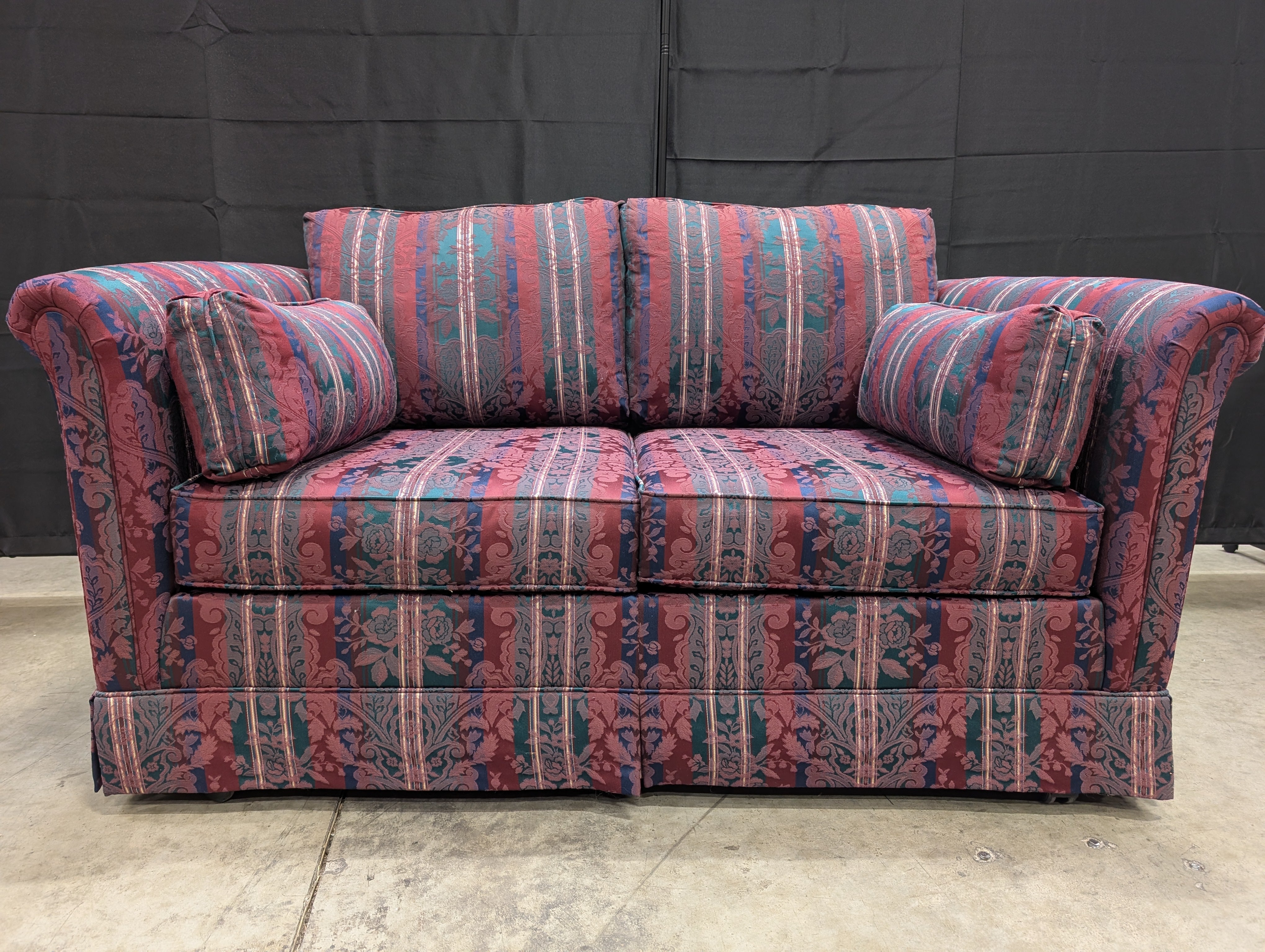 Traditional Burgundy Striped Two-Seater Sofa