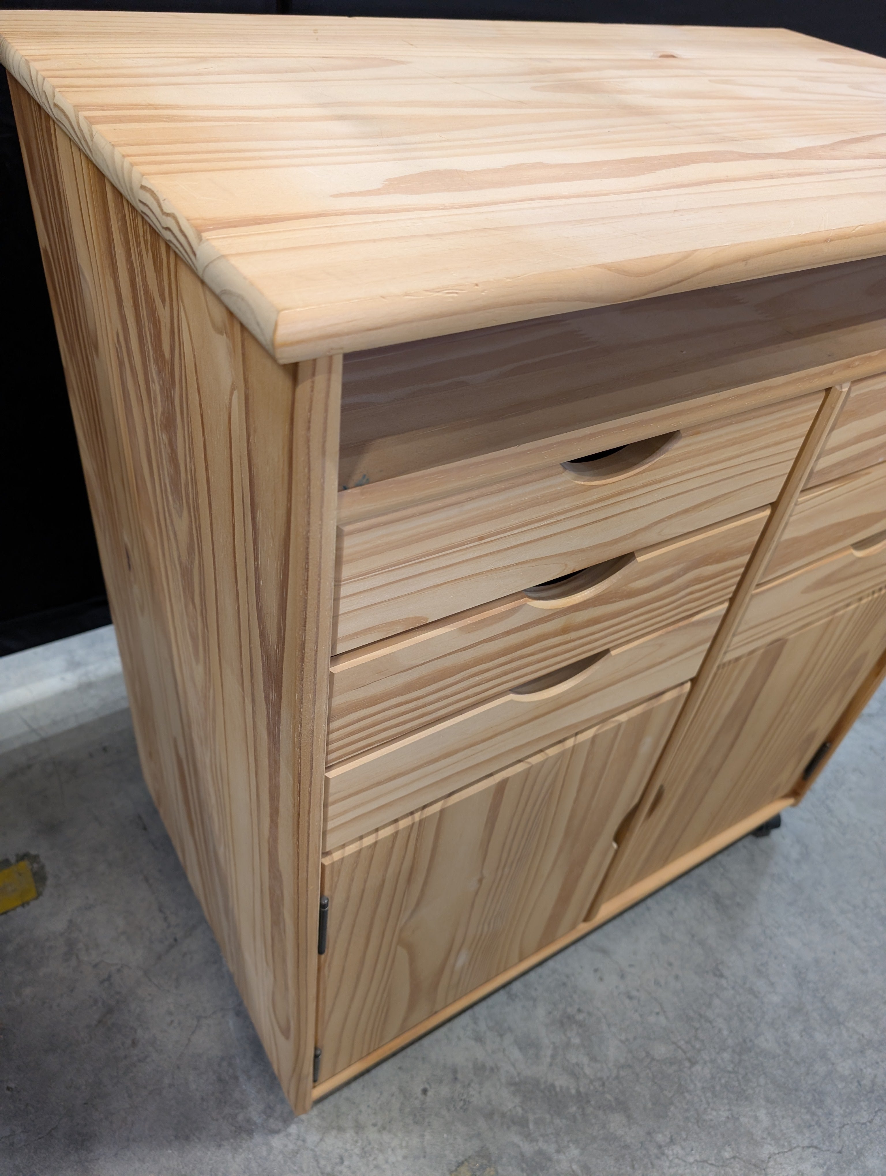Natural Pine Wood Rolling Storage Cabinet