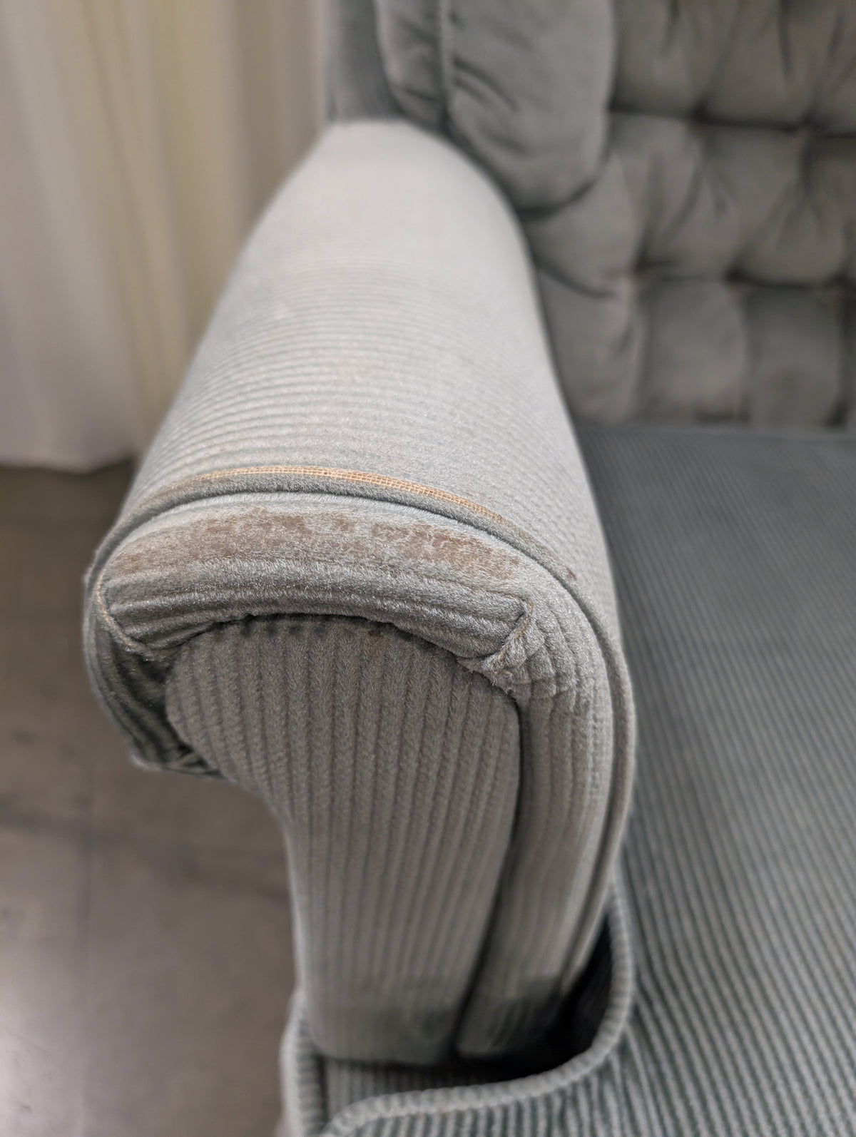 Plush Sage Green Tufted Recliner in Corduroy