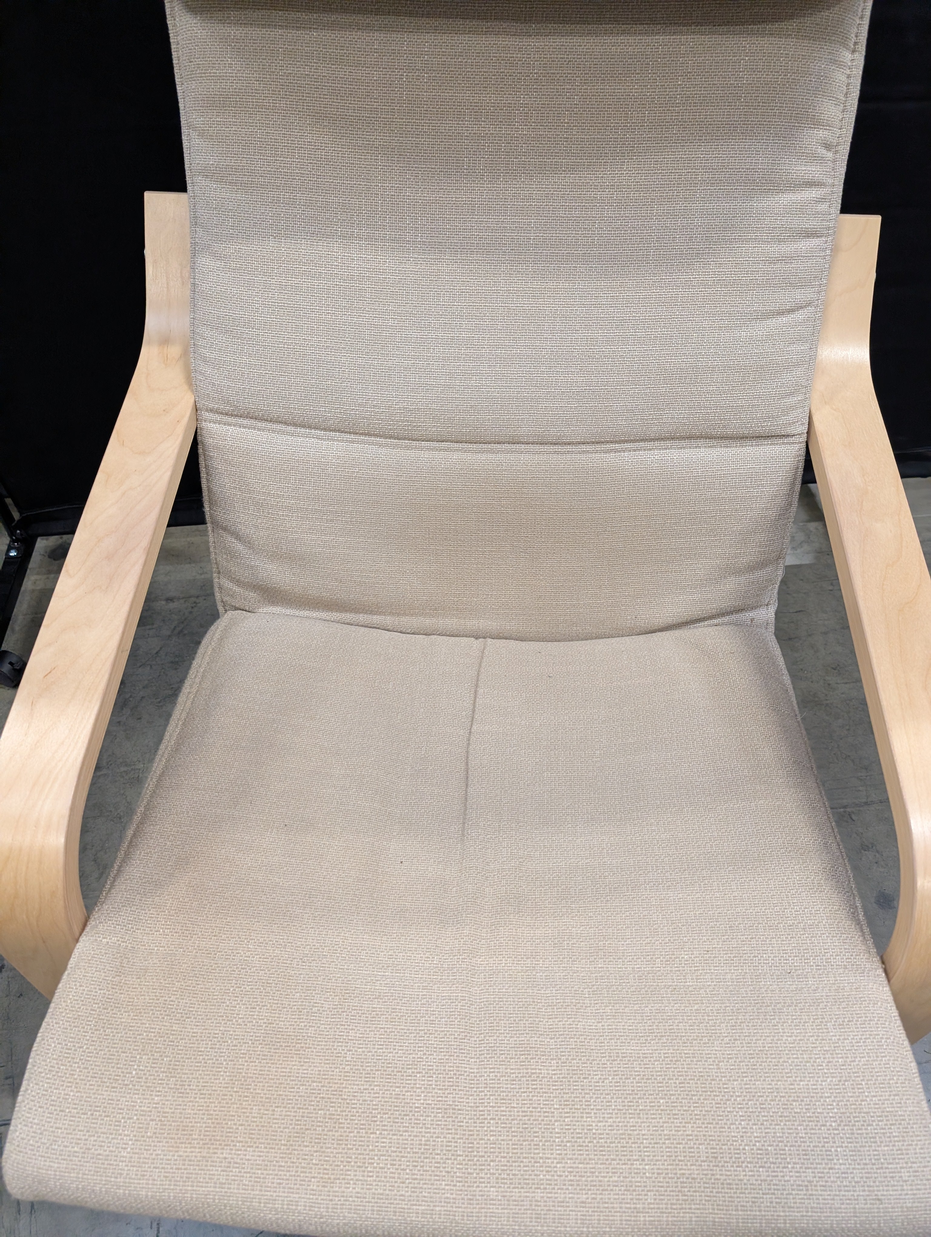 Used IKEA Poäng Armchair and Ottoman Set,  Wood Frame, Beige Fabric