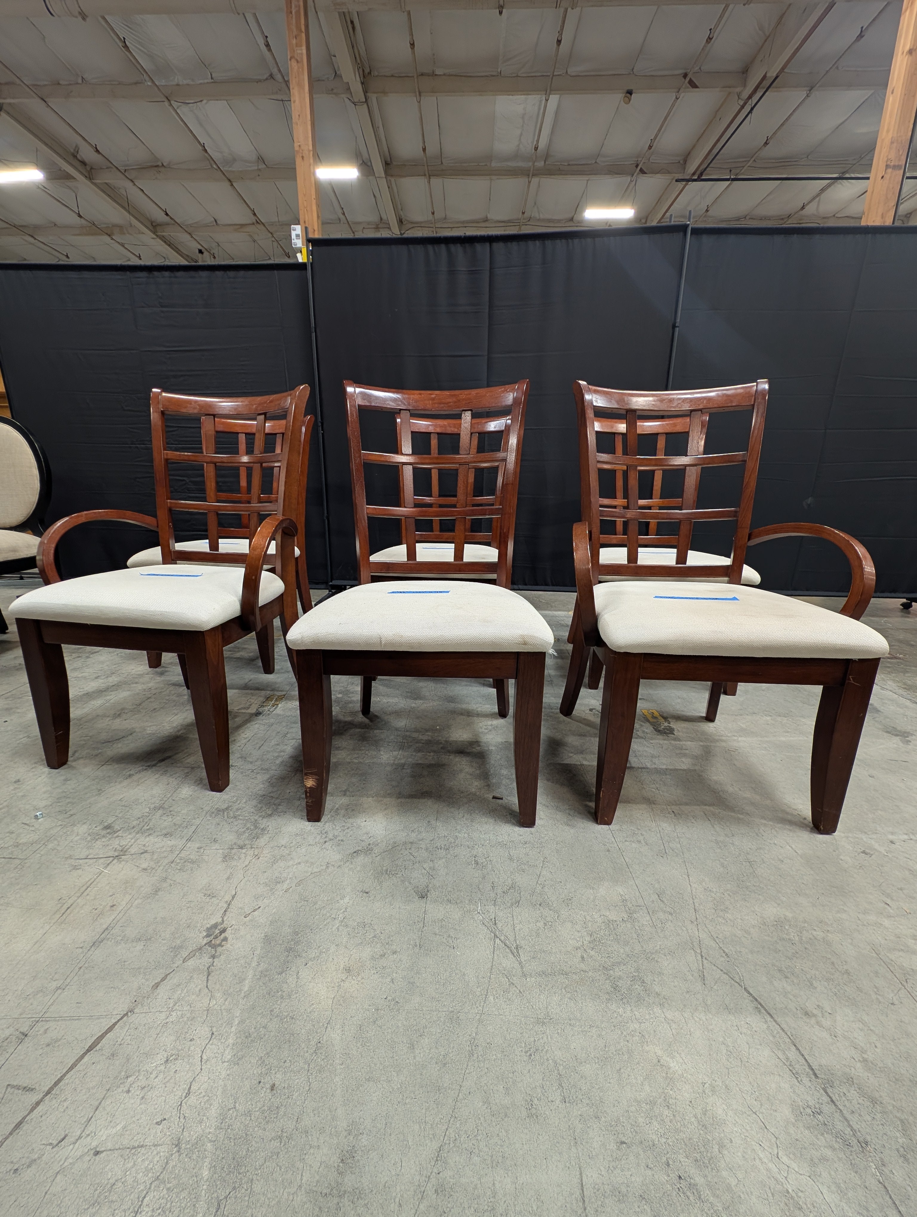 Set of Six Classic Wood Dining Armchair with Lattice Back