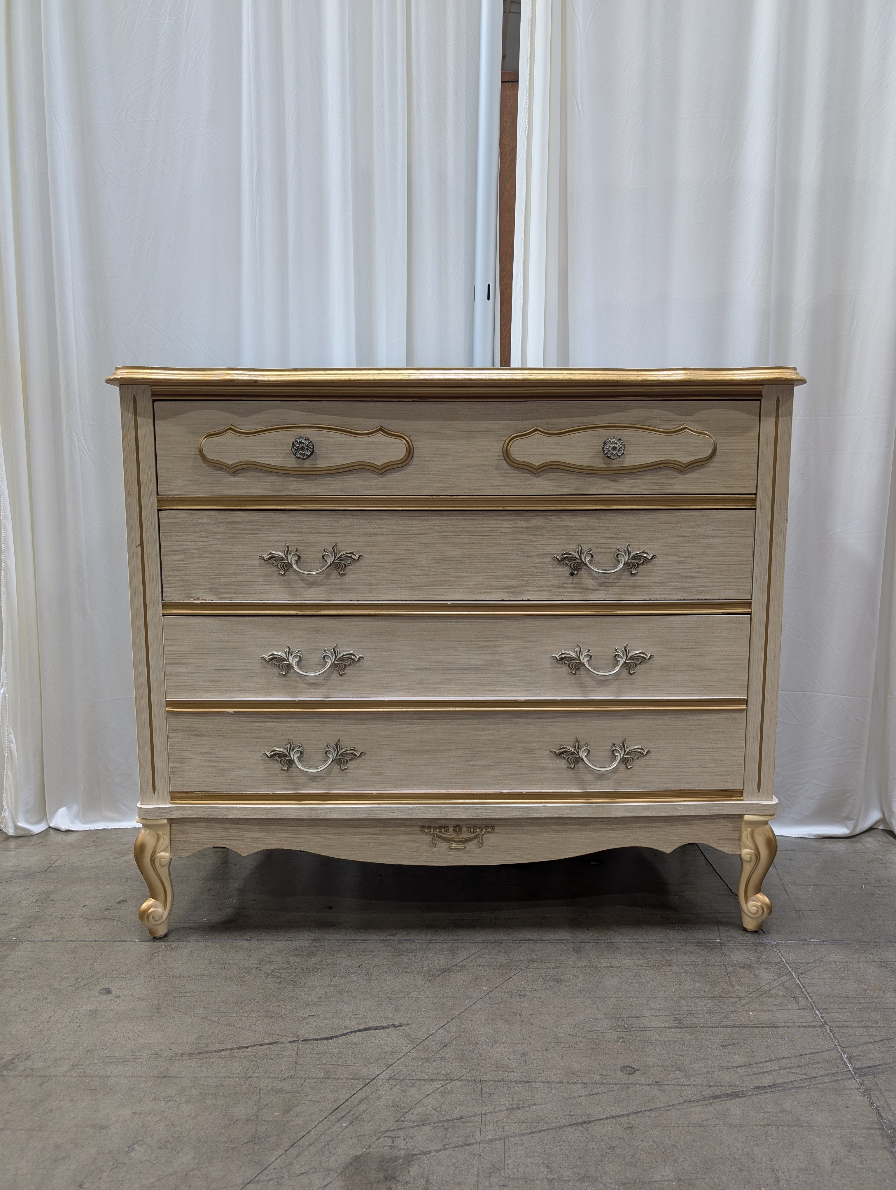 French Provincial Cream Wood Dresser with Gold Trim