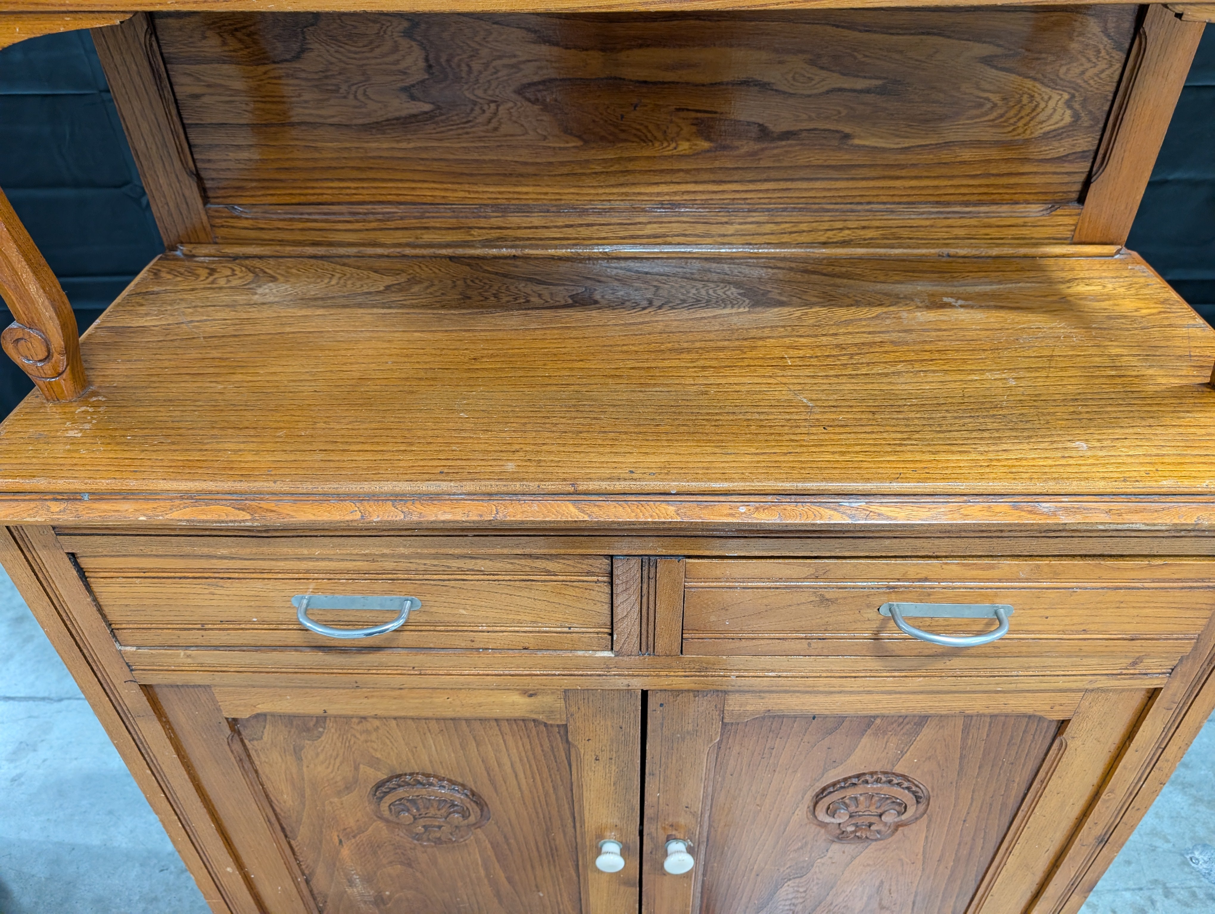Vintage Brown Wood Folding Cabinet Desk