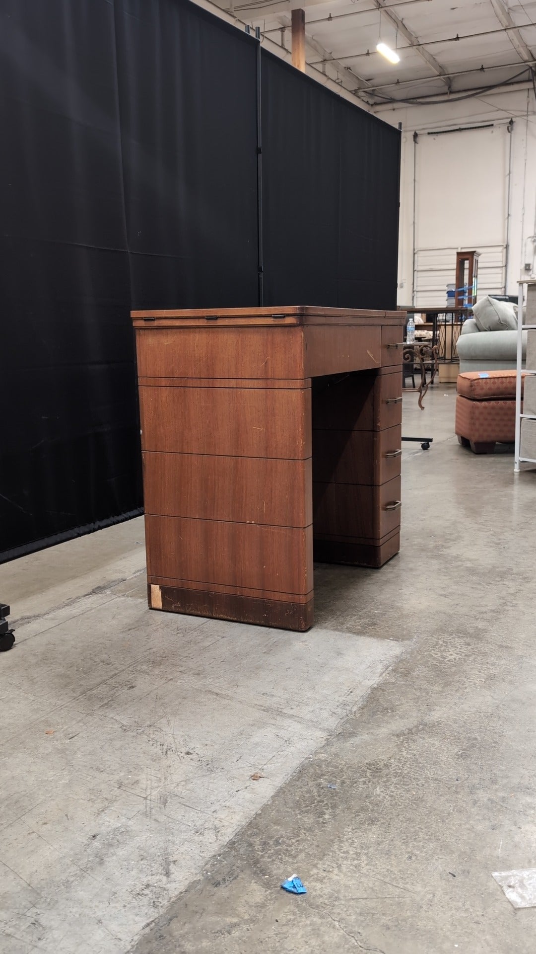Vintage Wood Craft Table with Storage Drawers