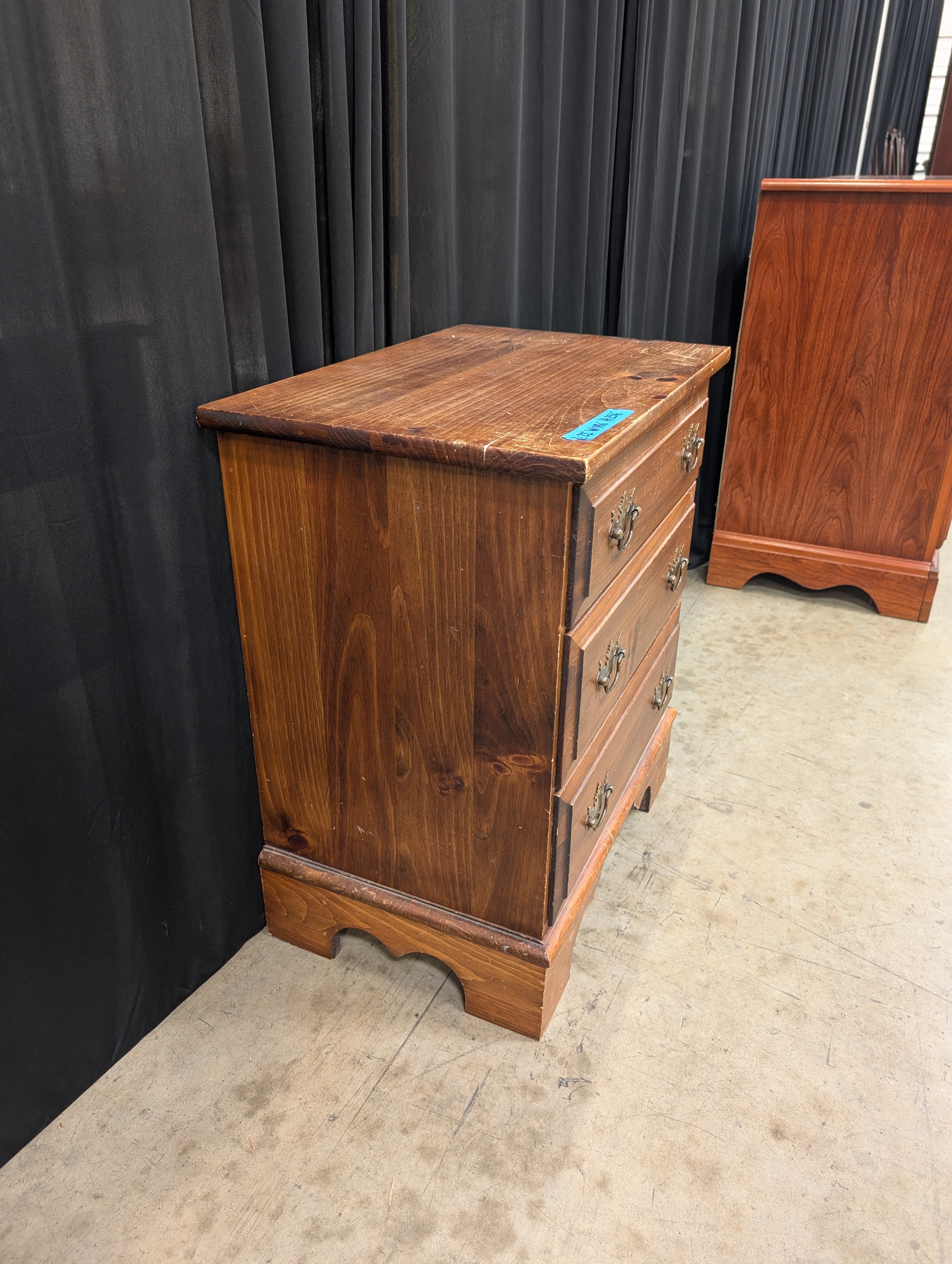 Traditional Three-Drawer Wood Nightstand with Brass Pulls