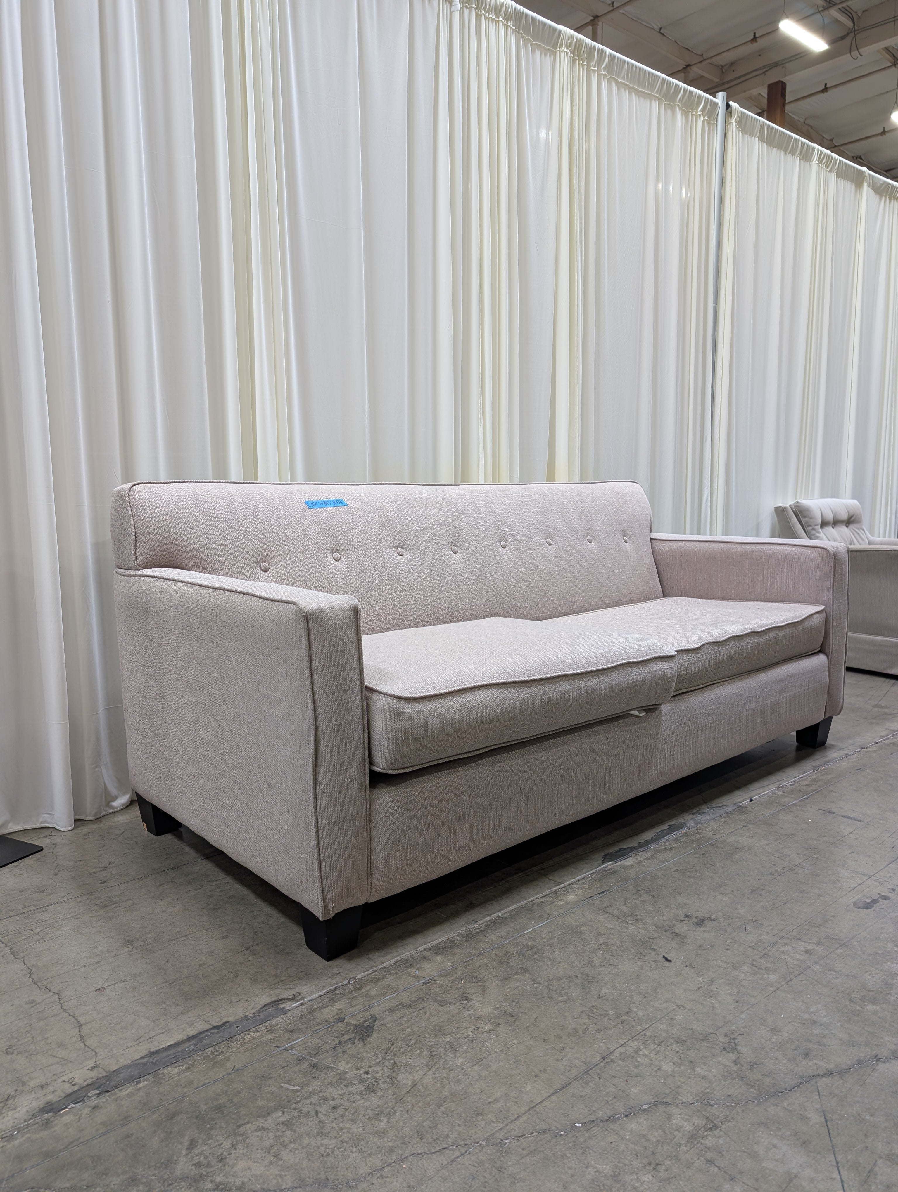 Oatmeal Woven Fabric Couch with Button Tufting