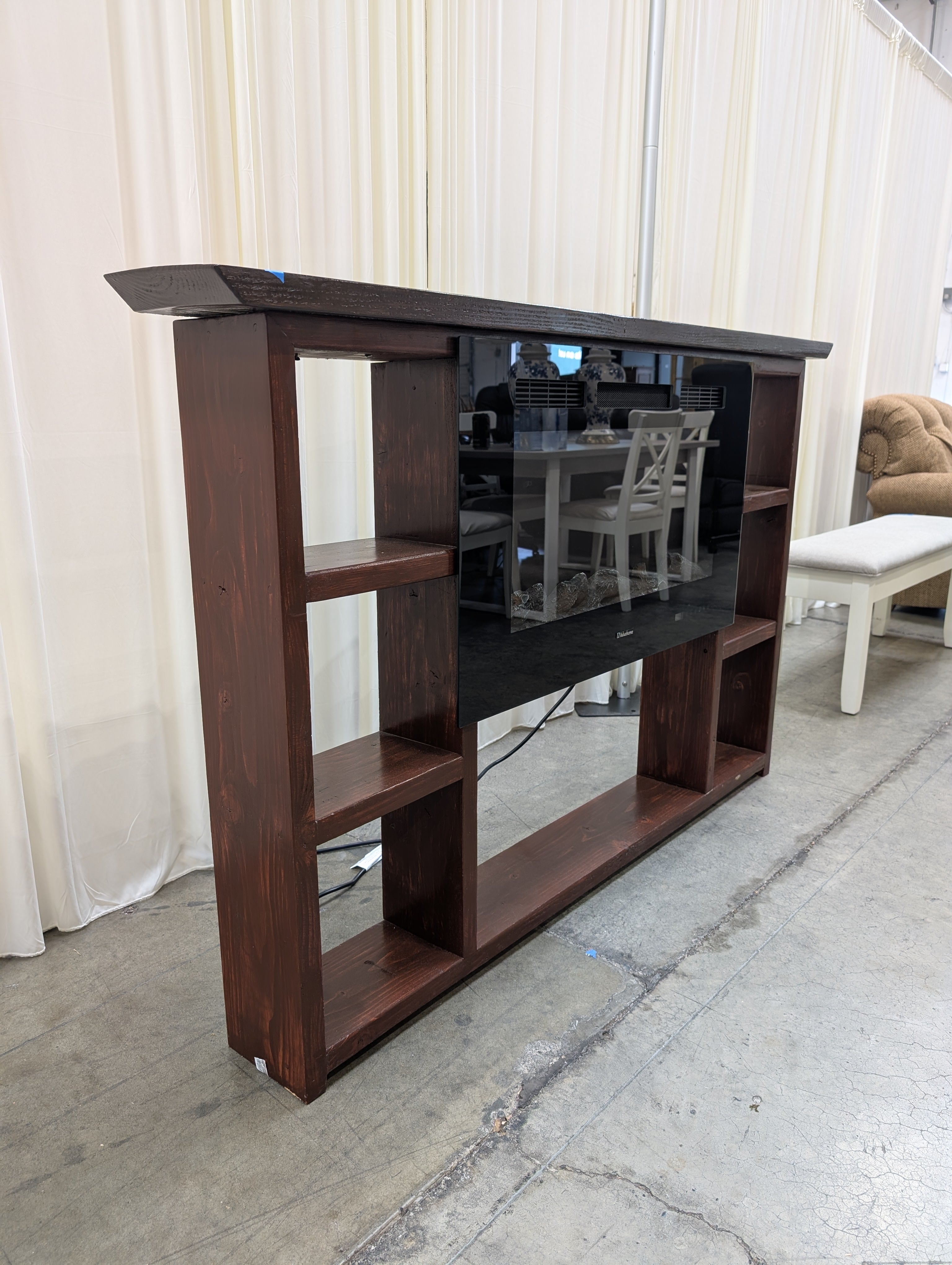 Modern Dark Wood TV Stand with Electric Valuxhone Fireplace