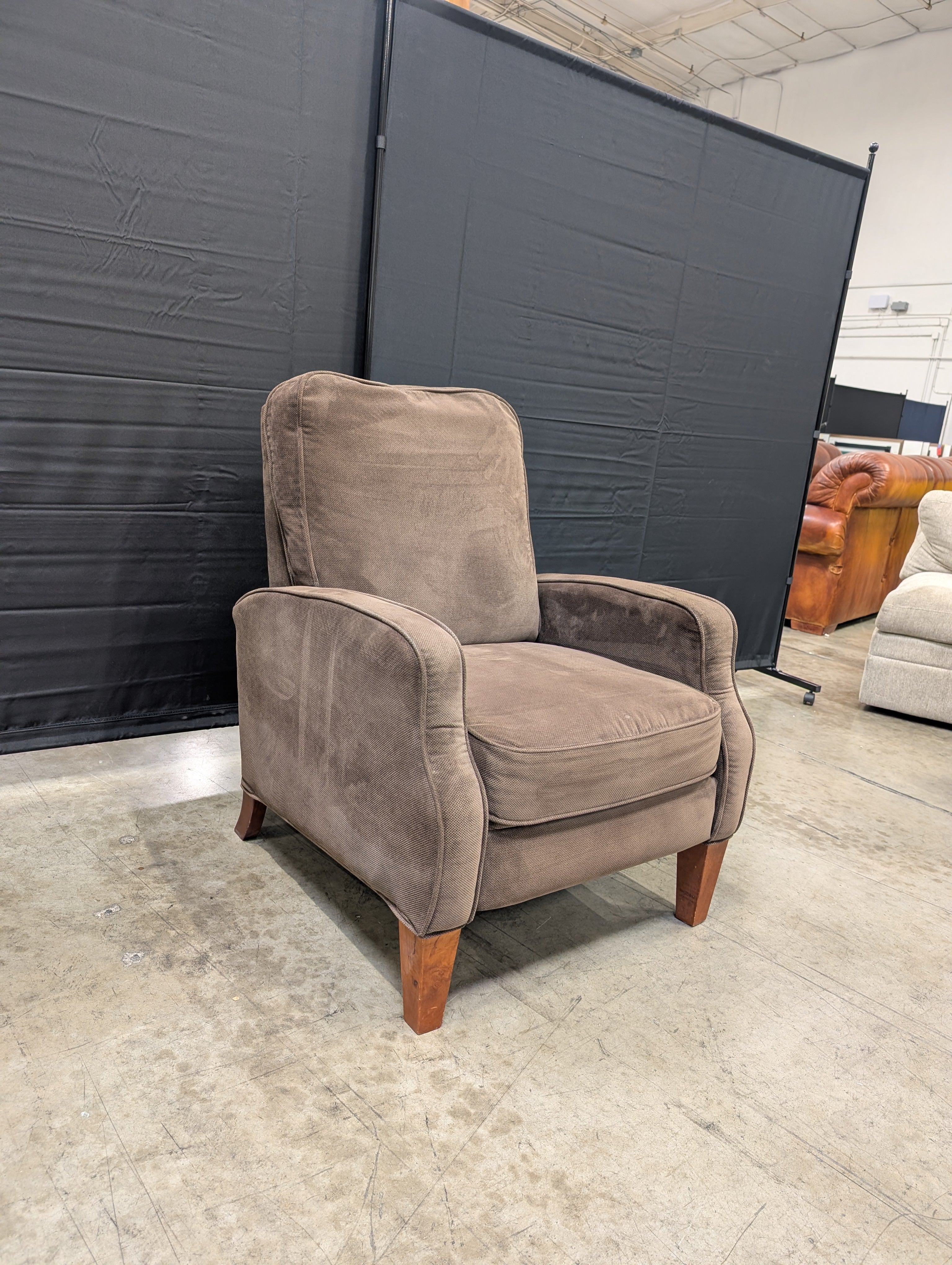 Cozy Brown Textured Fabric Armchair with Wood Legs