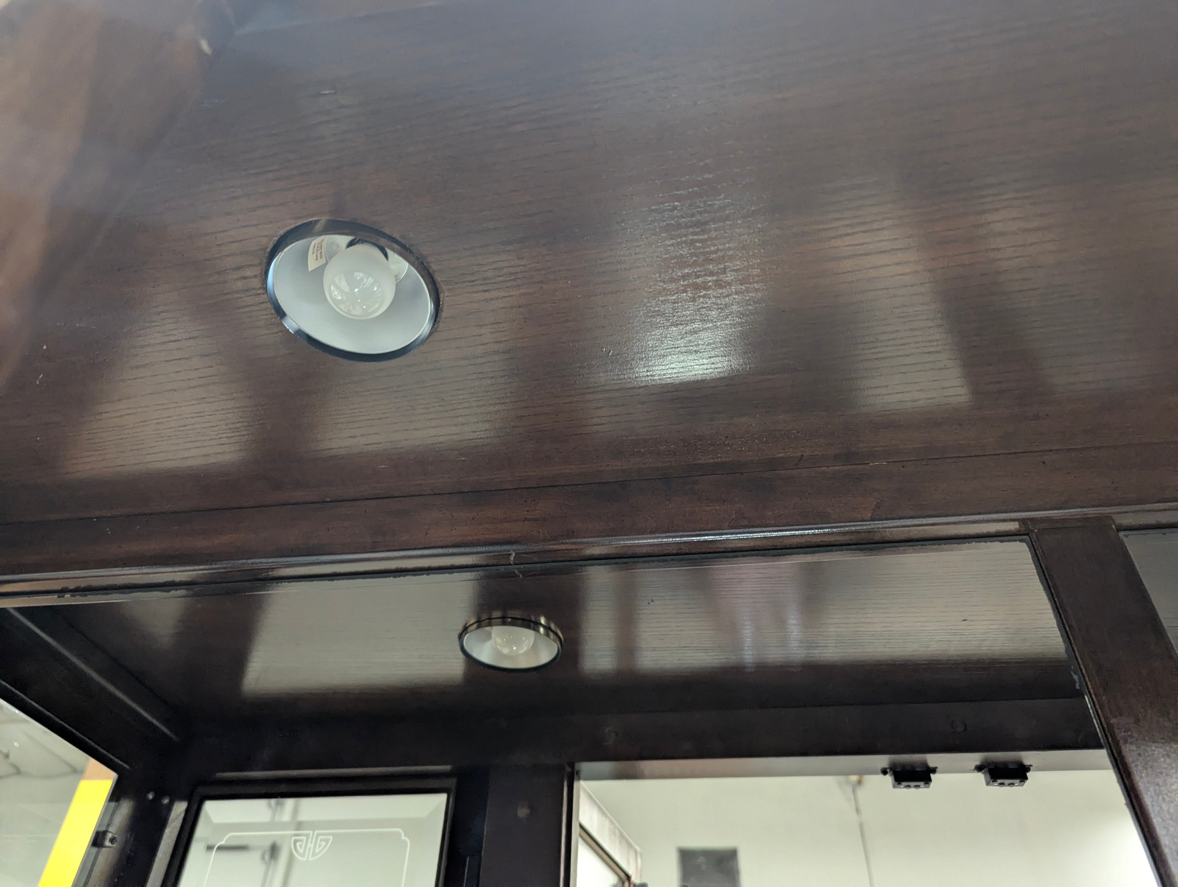 Dark Wood Glass Display Cabinet with Burl Wood Panels