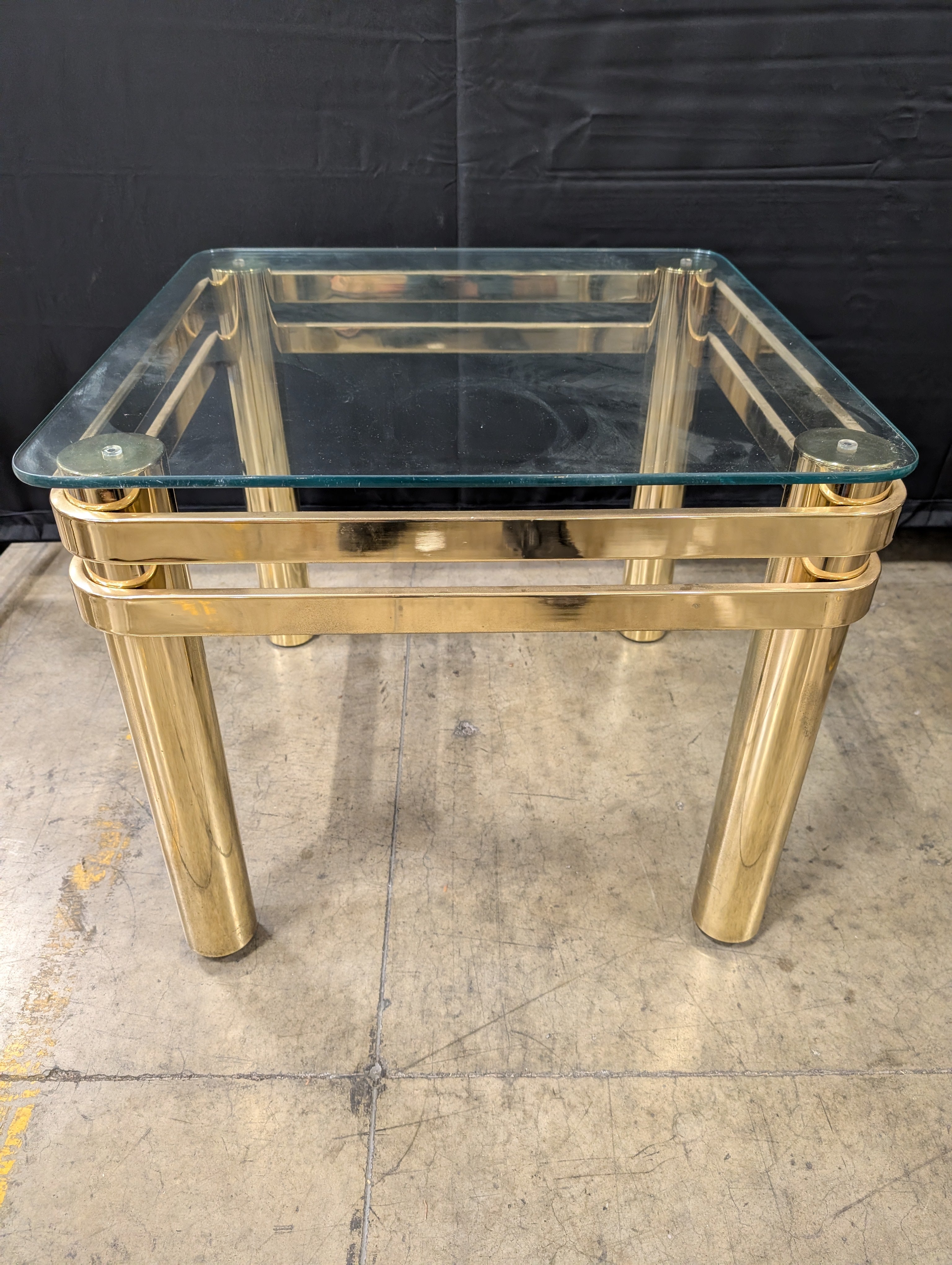 Two-Tier Glass Top Side Table with Brass-Tone Frame