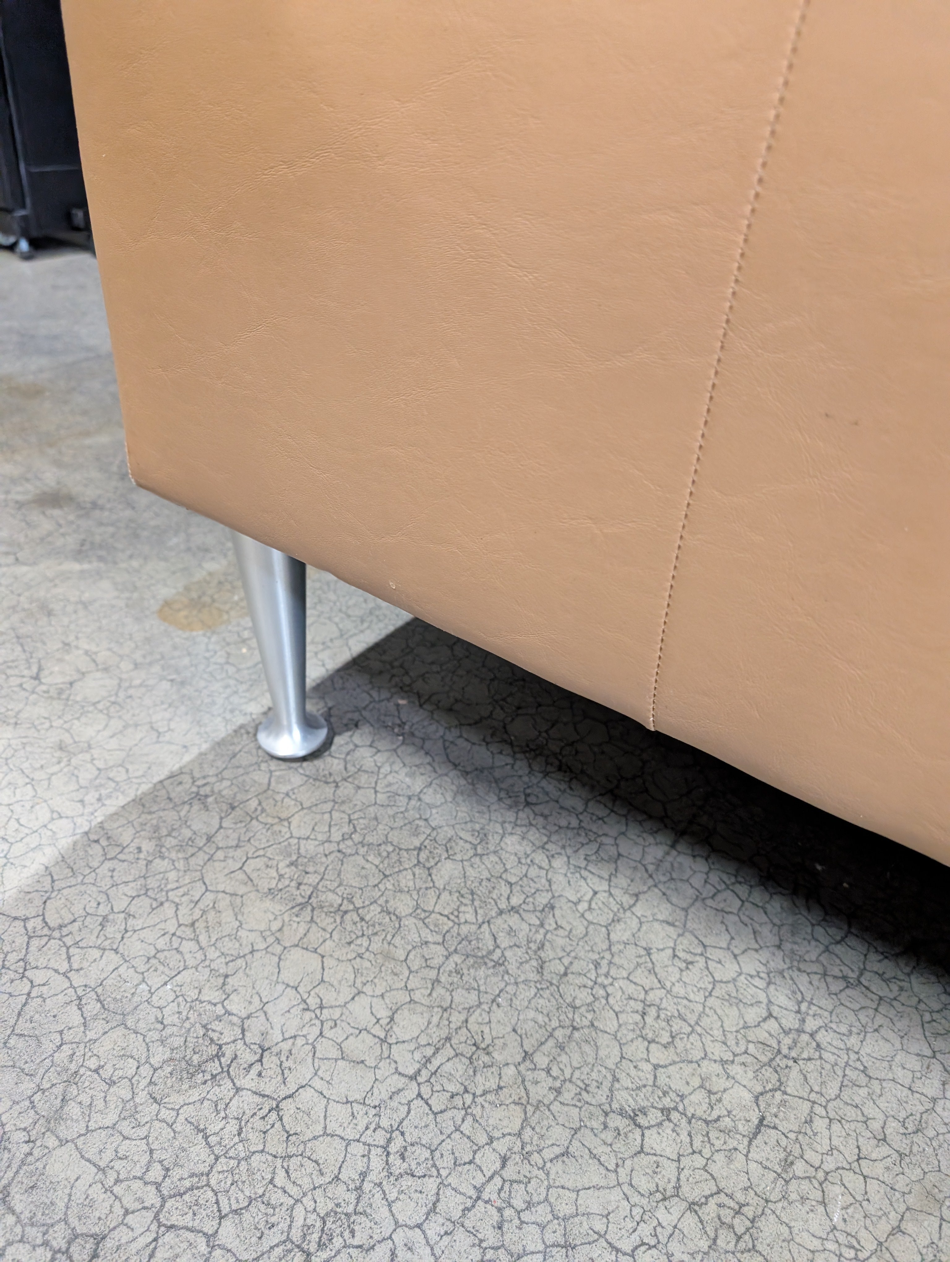 Tan Faux Leather Tufted Rectangular Ottoman Bench with Metal Legs