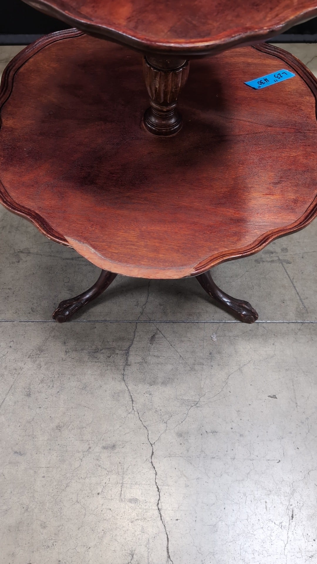 Vintage Two-Tiered Scalloped Wood Accent Table