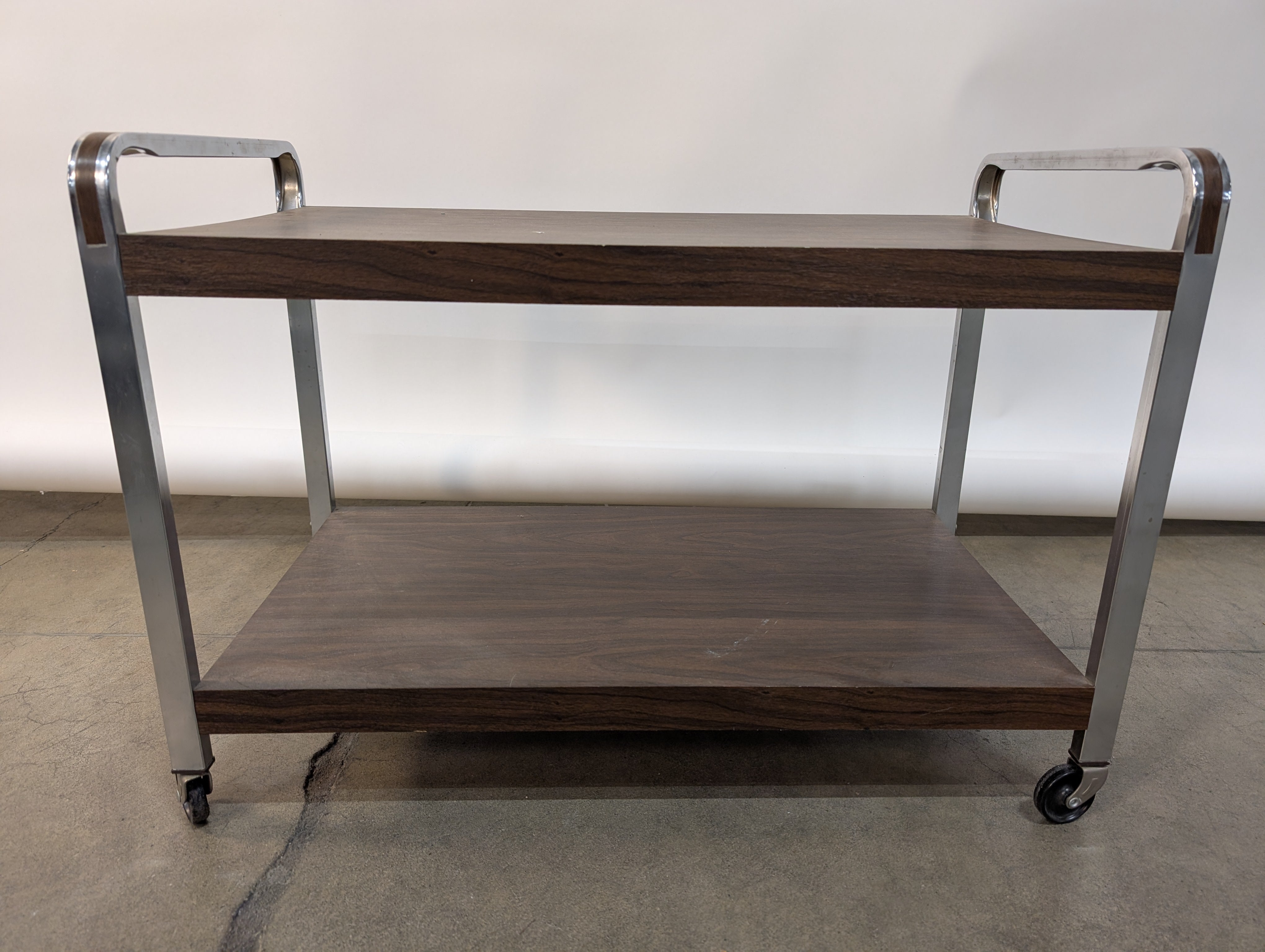 Vintage Mid-Century Style Two-Tier Serving Cart with Wood Grain Shelves