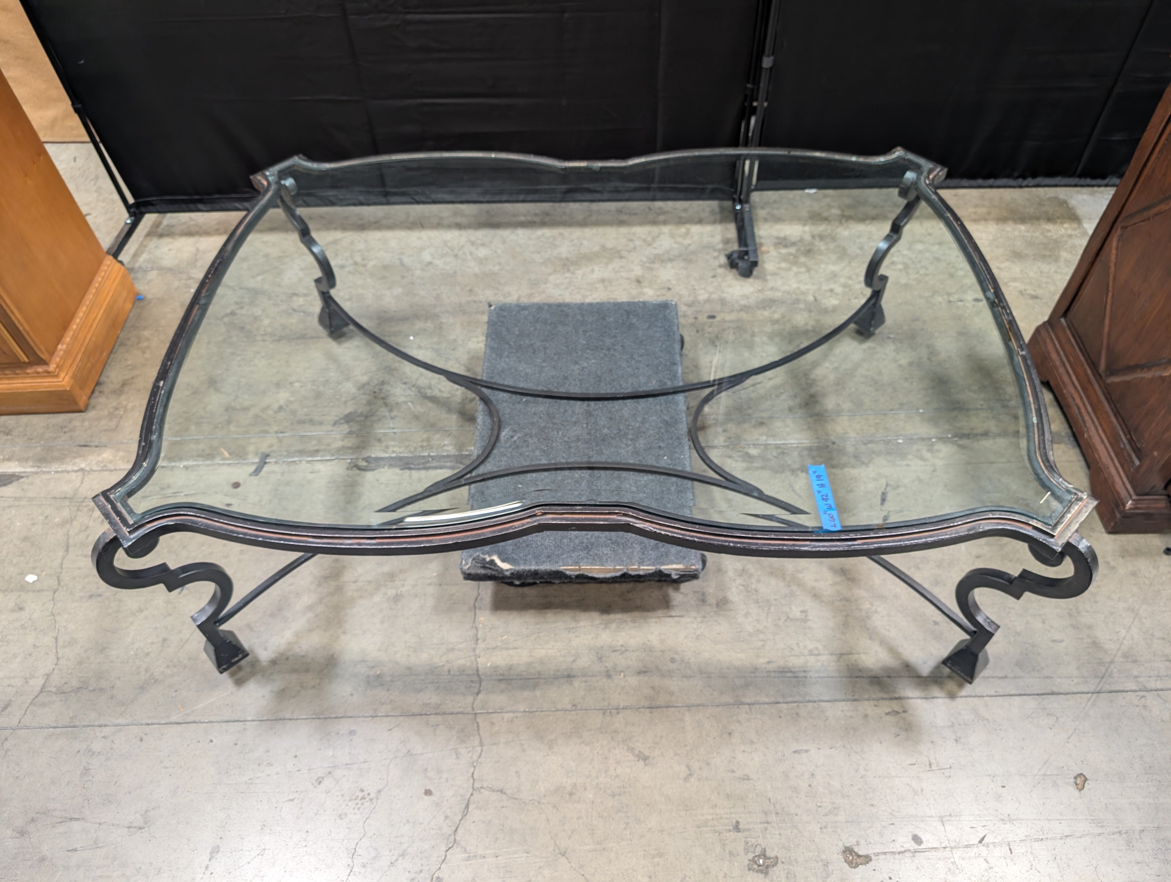 Decorative Glass Top Coffee Table with Scrolled Metal Base