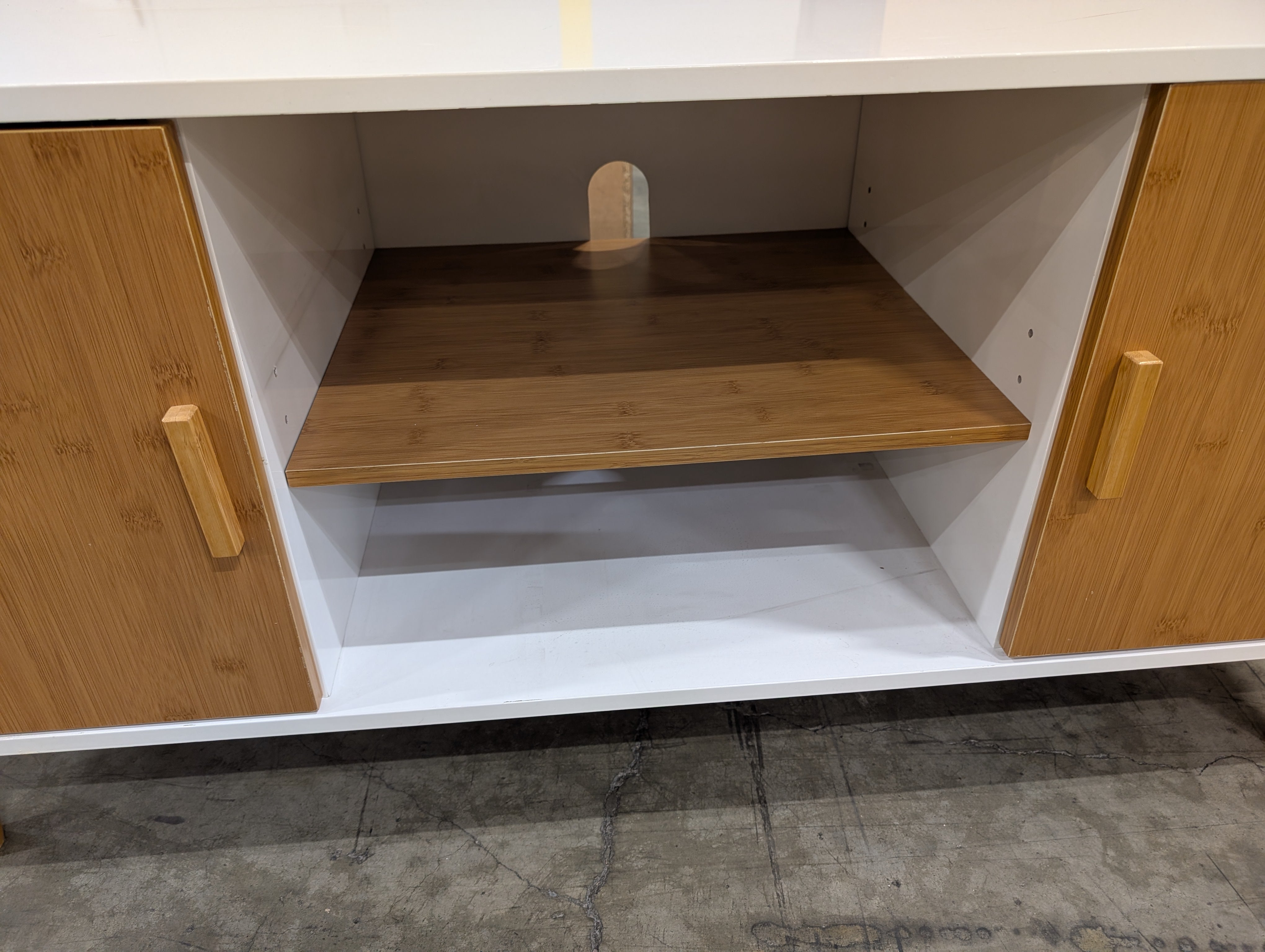MCM Inspired White and Natural Wood Media Console