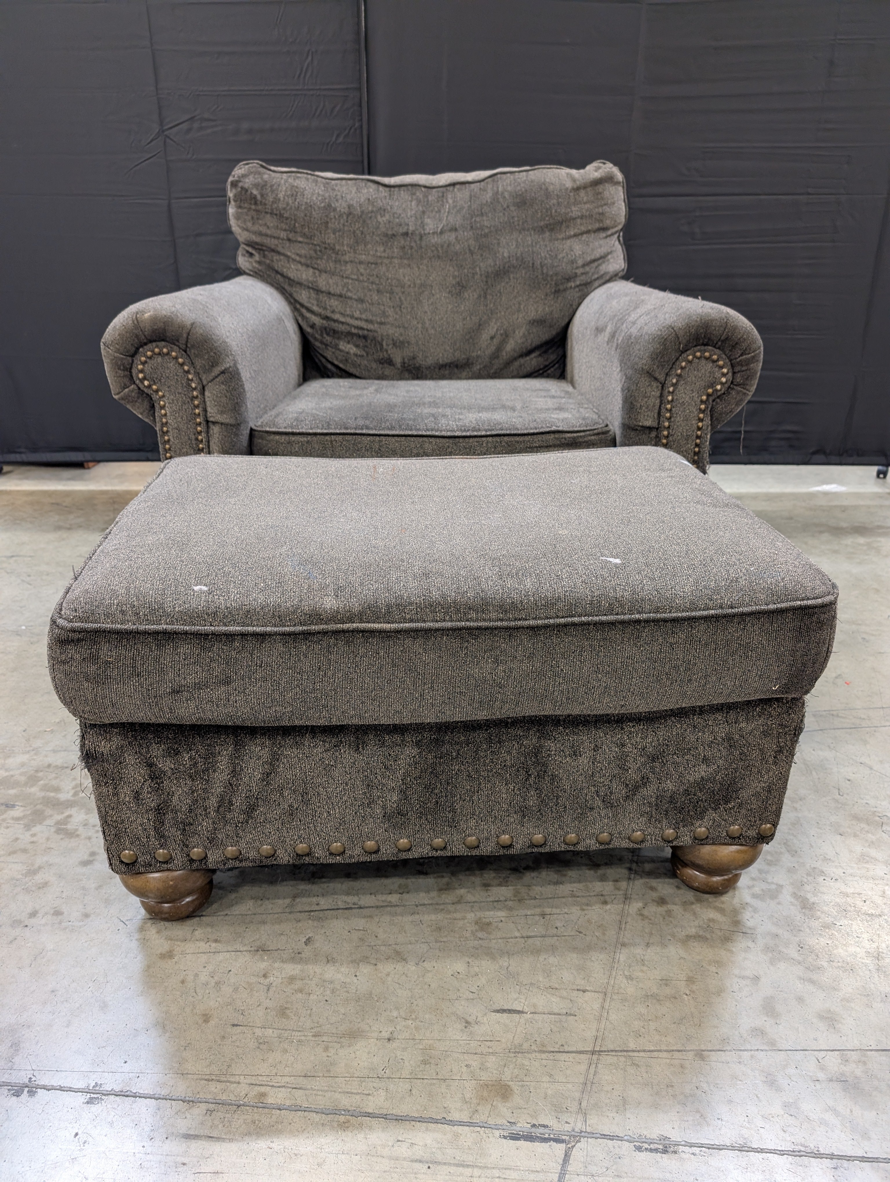 Used Club Chair and Ottoman Set with Nailhead Trim