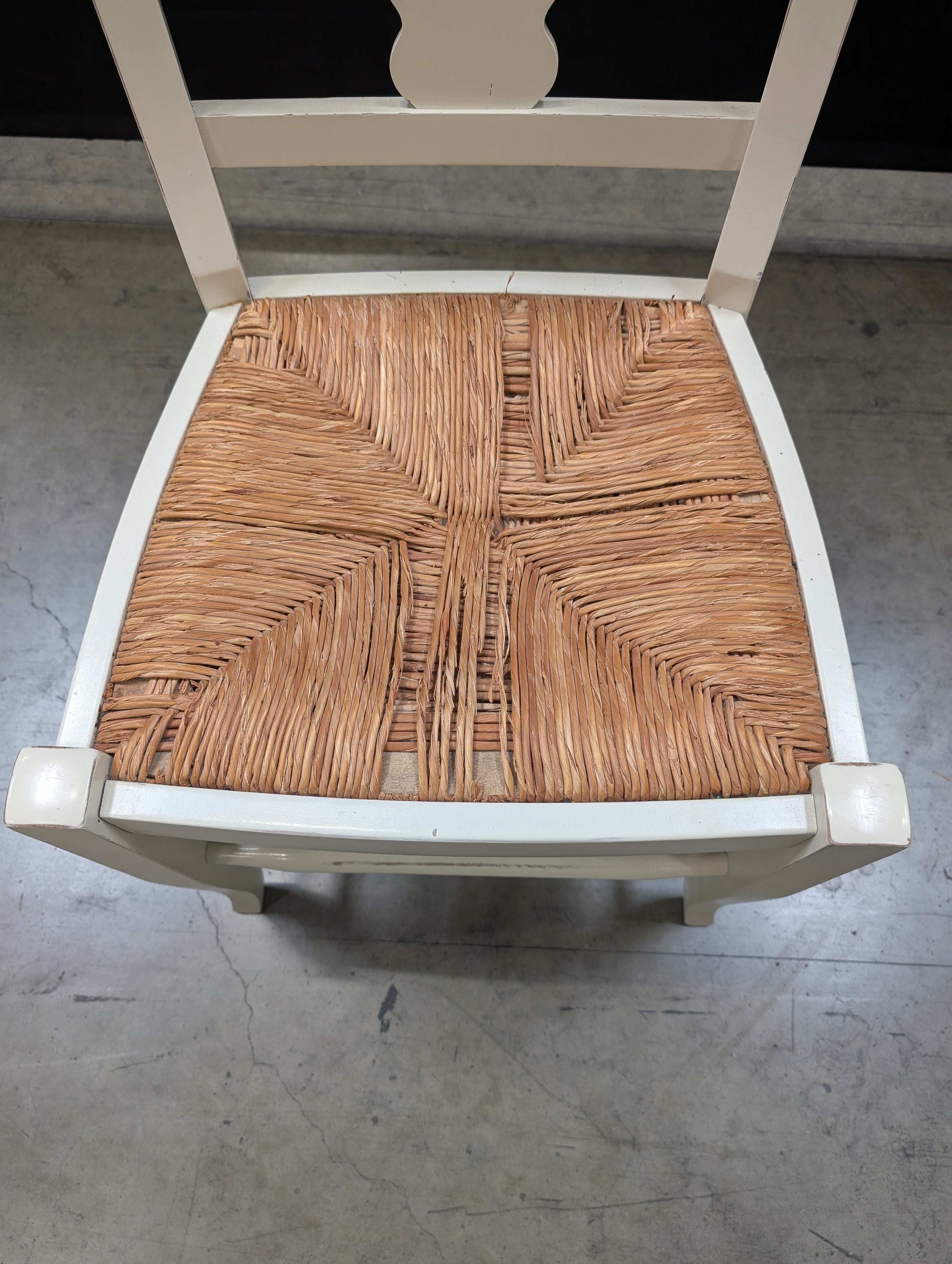 Charming White Wood Chair with Woven Rush Seat