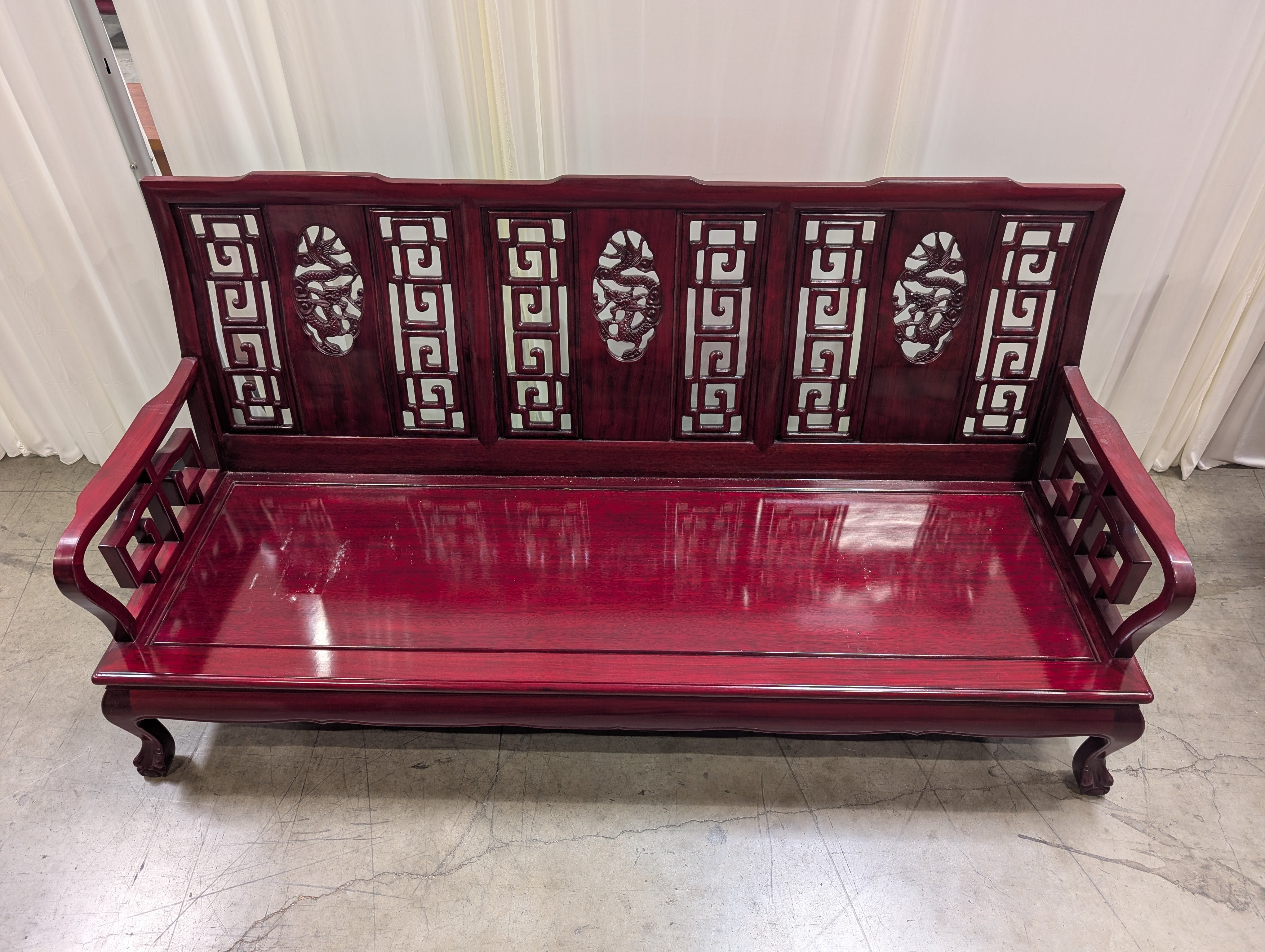 Dark Wood Asian Style Couch with Red Cushion