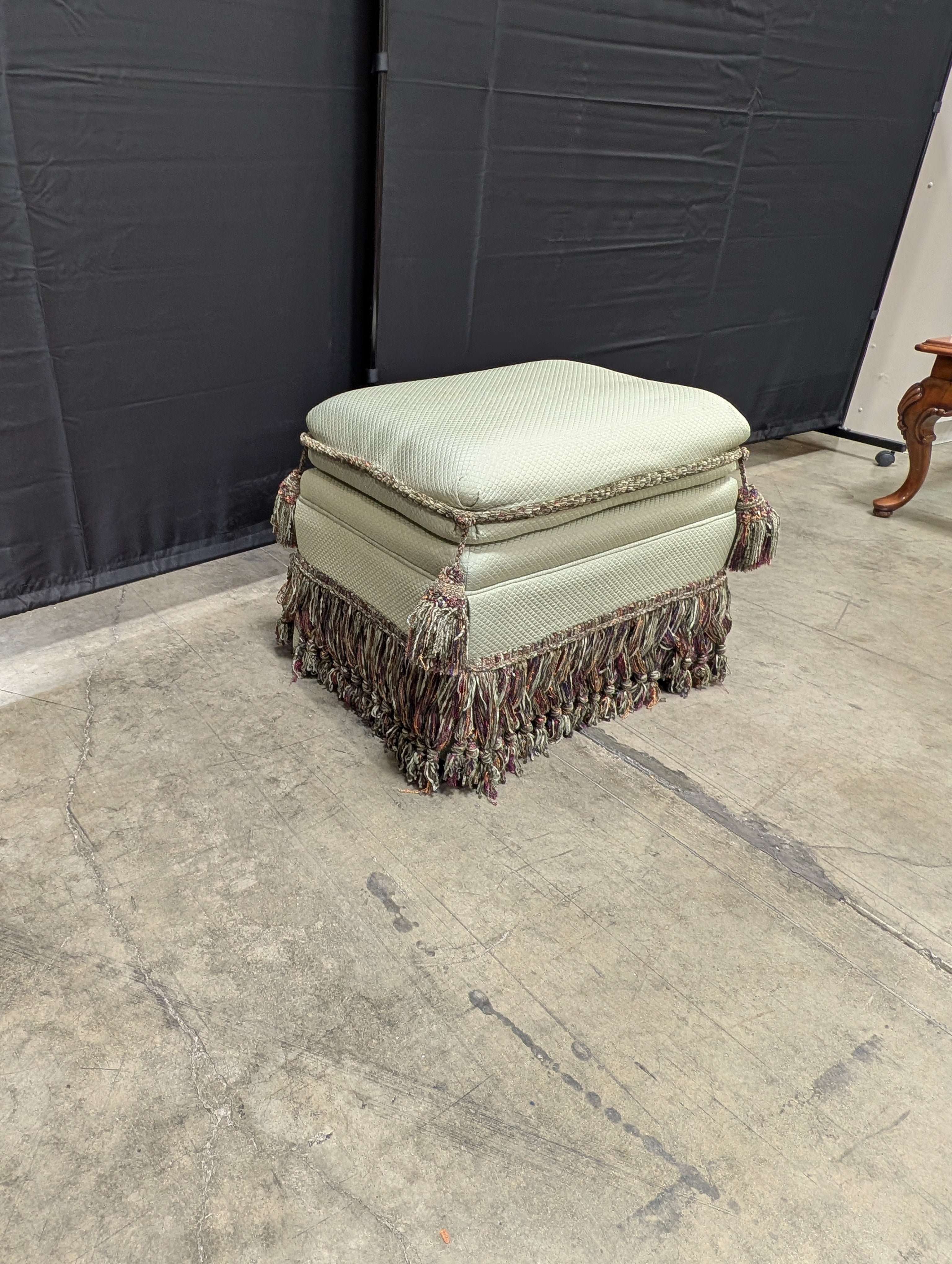 Textured Upholstered Cushion with Tassel Fringe Trim