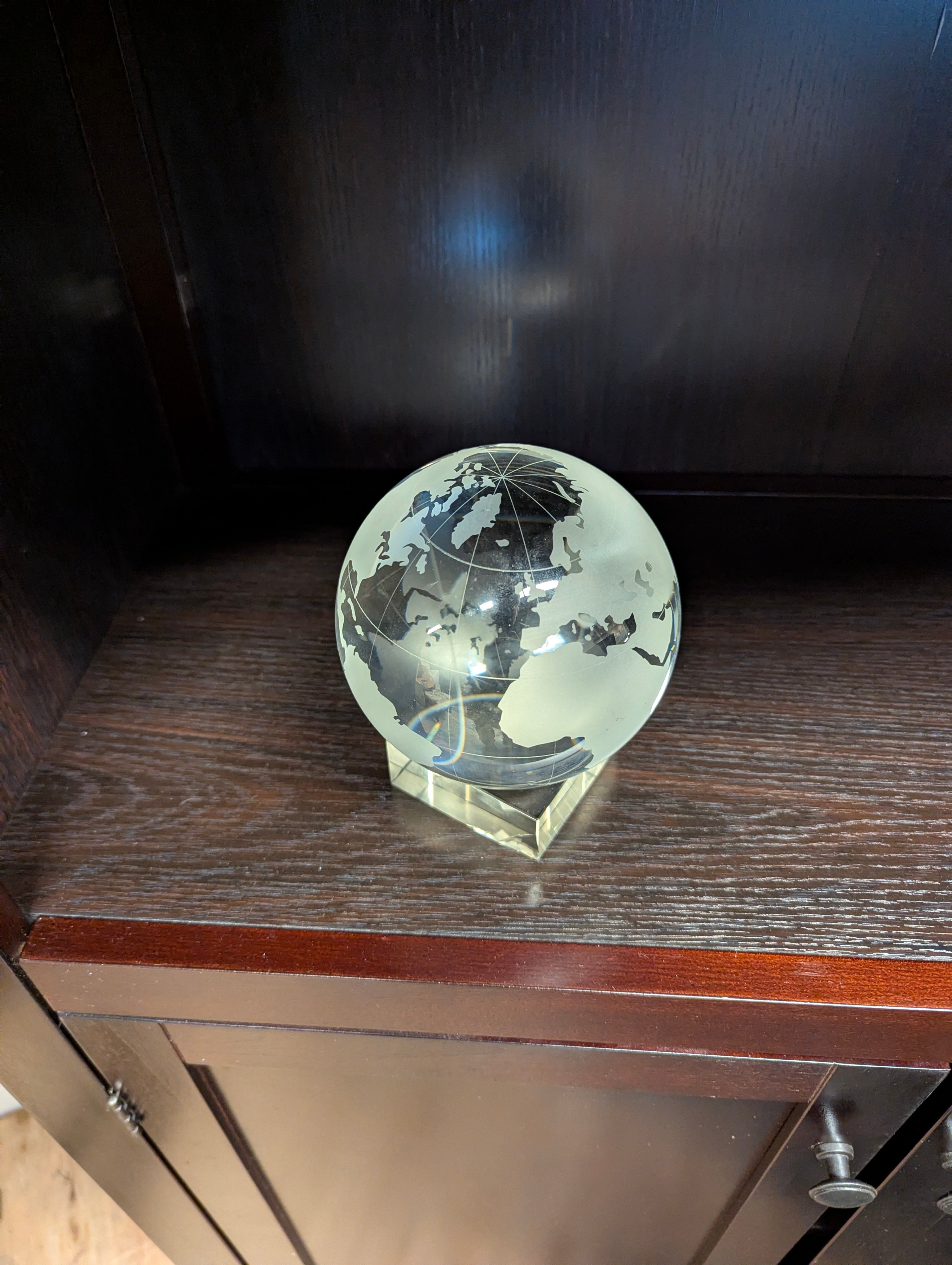 Clear Glass World Map Globe Decorative Sphere Paperweight