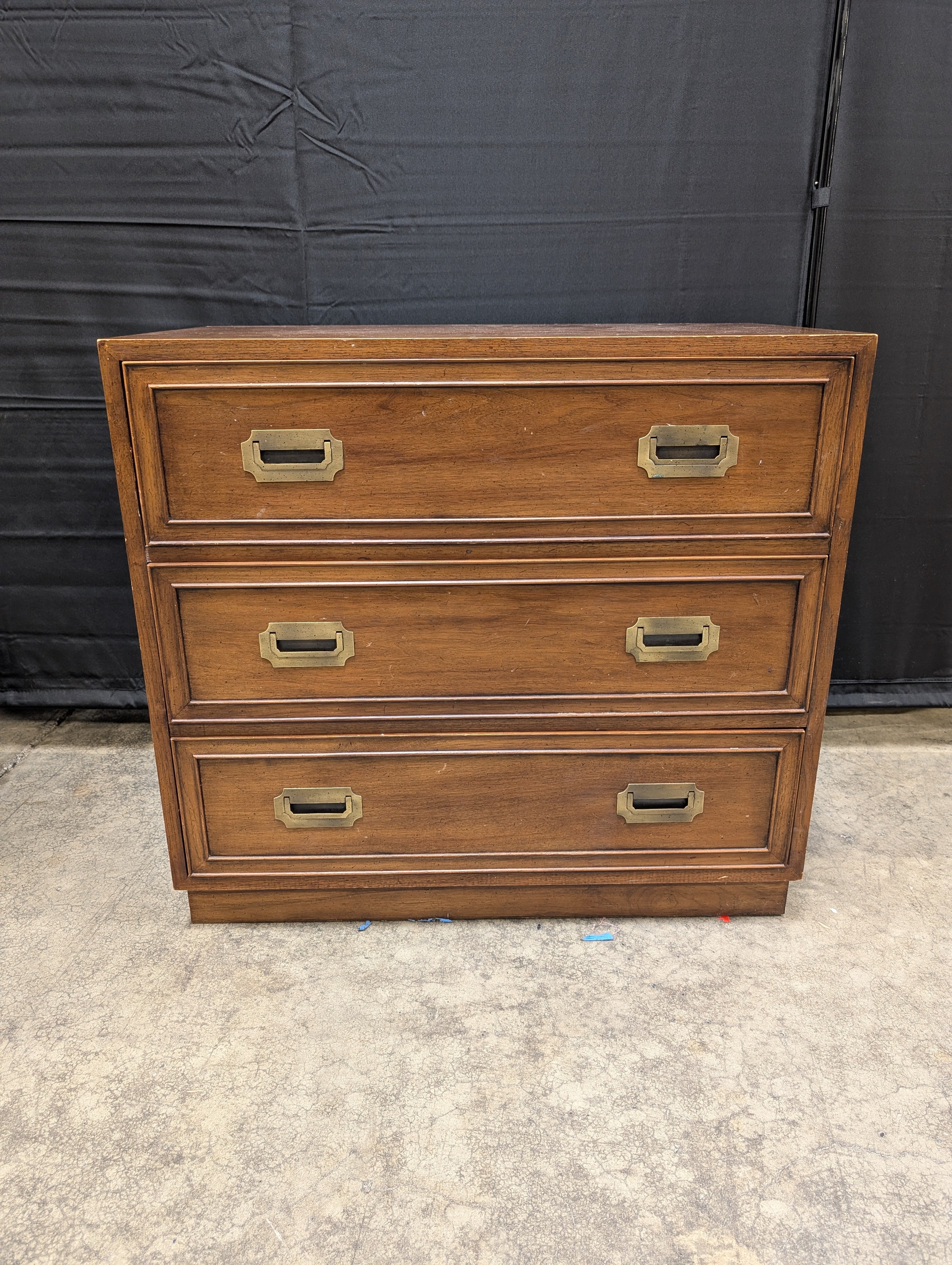 HEKMAN Campaign Style Three-Drawer Dresser with Brass Hardware