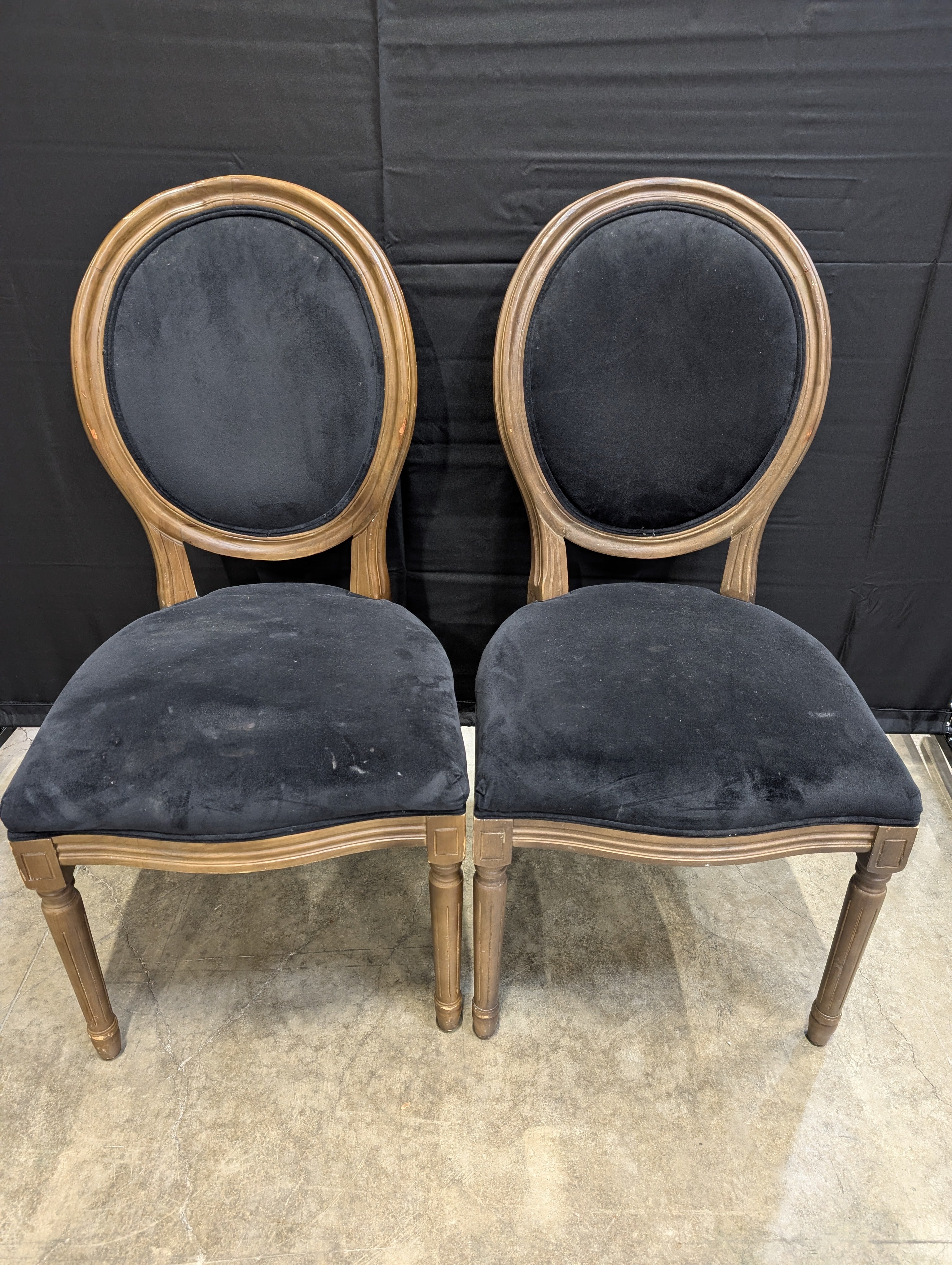 Pair of Traditional Dark Upholstered Wood Frame Chairs