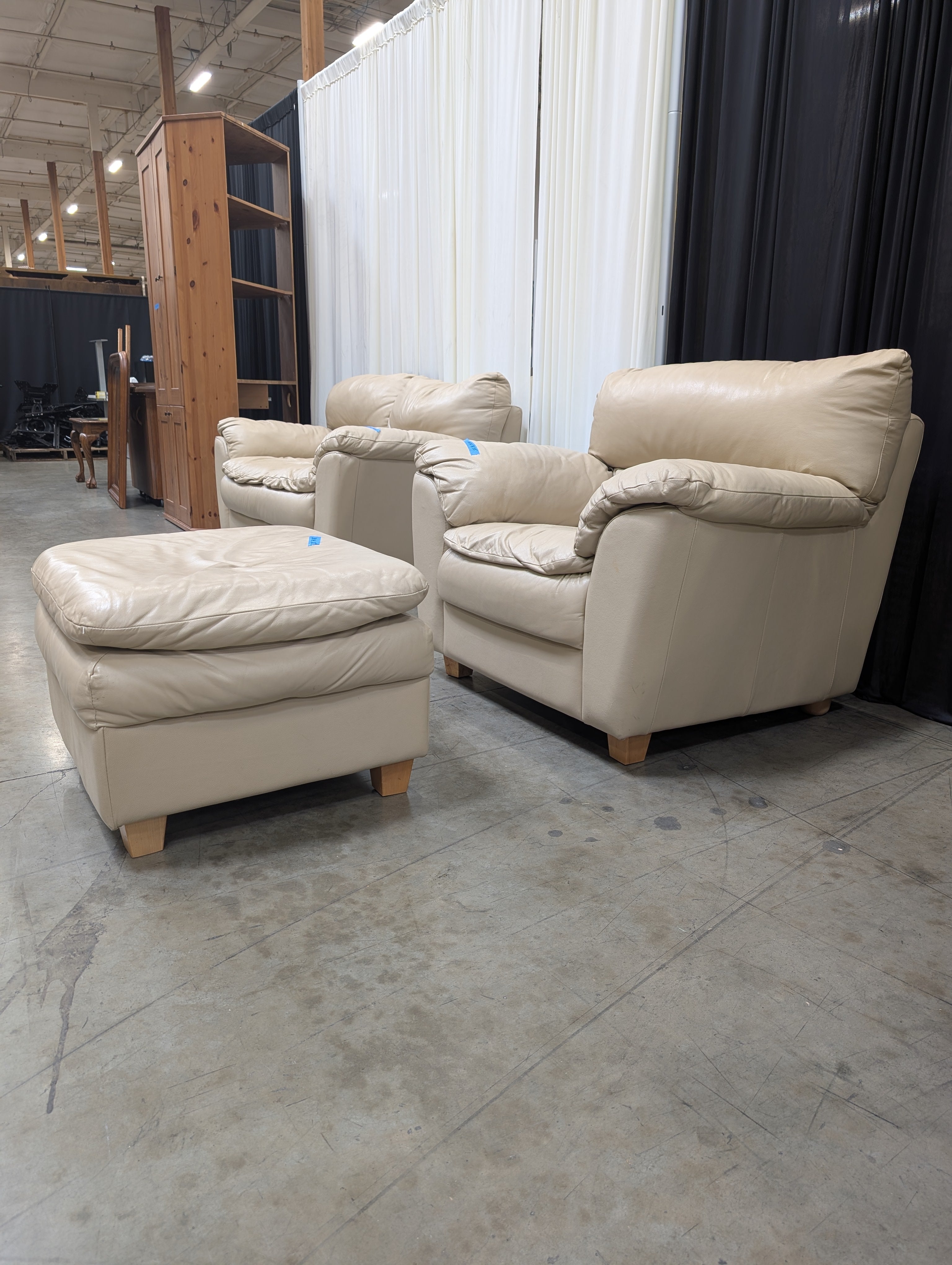 Plush Cream Armchair with Matching Ottoman