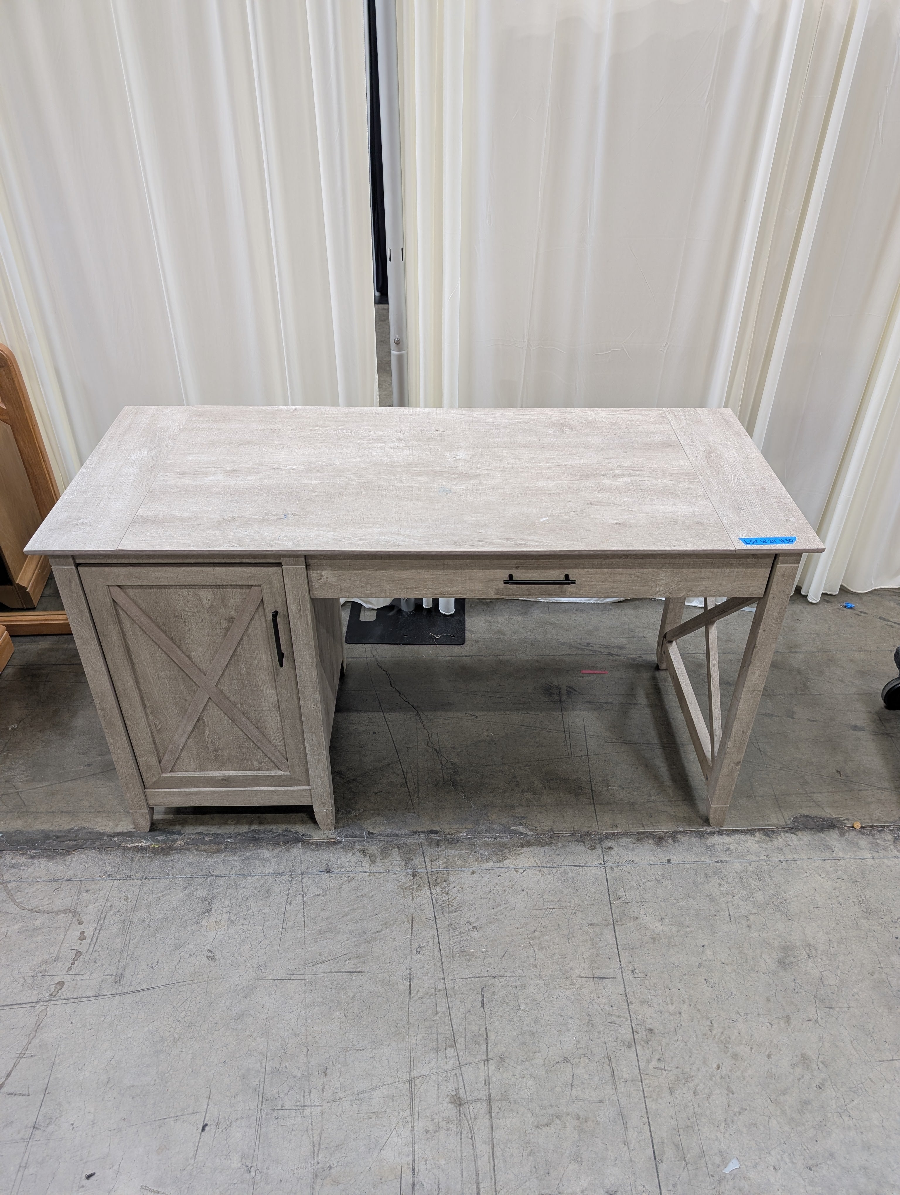 Grey Farmhouse Wood Desk with Cabinet