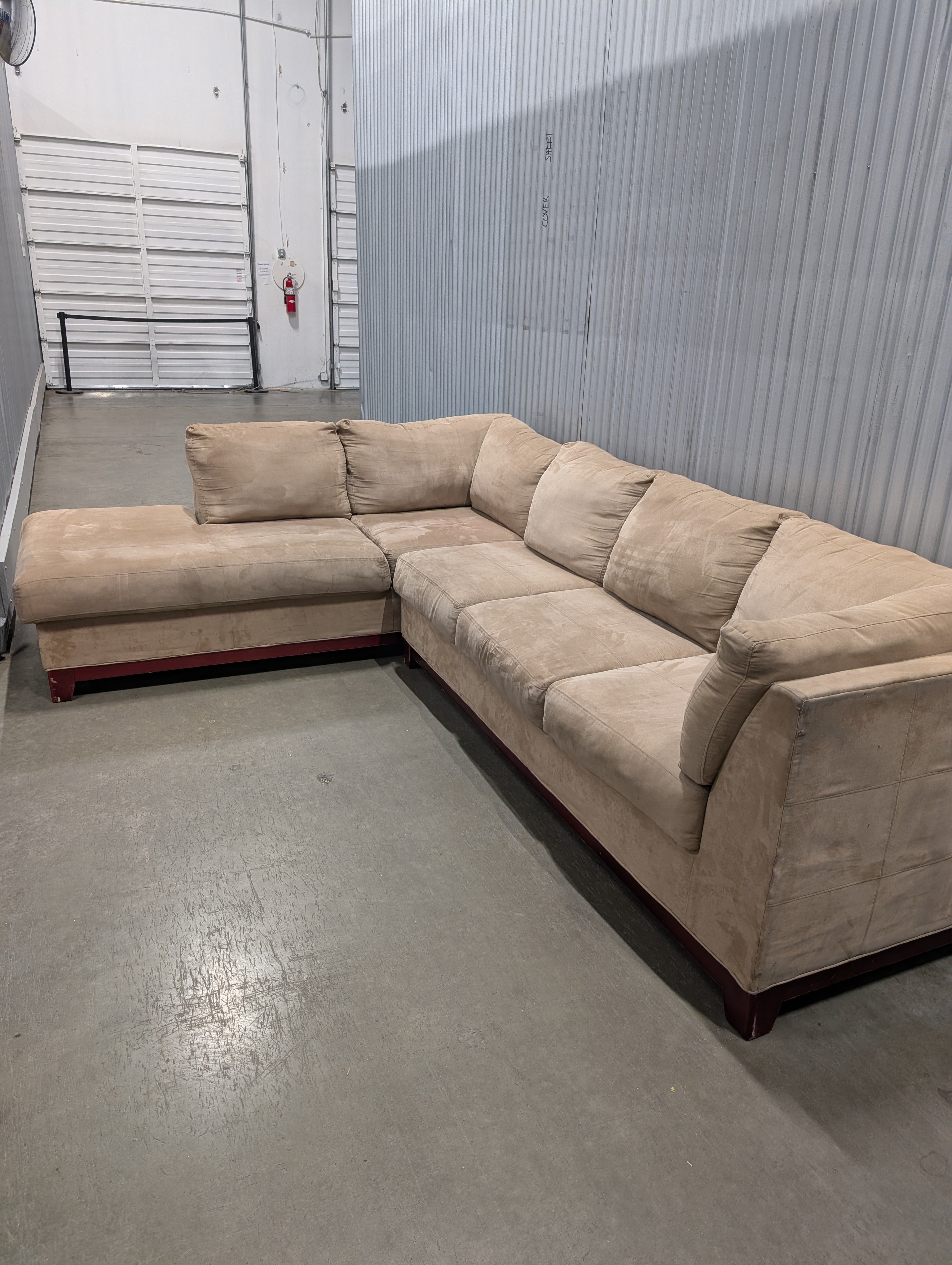 Tan Microfiber L-Shaped Sectional Sofa with Chaise