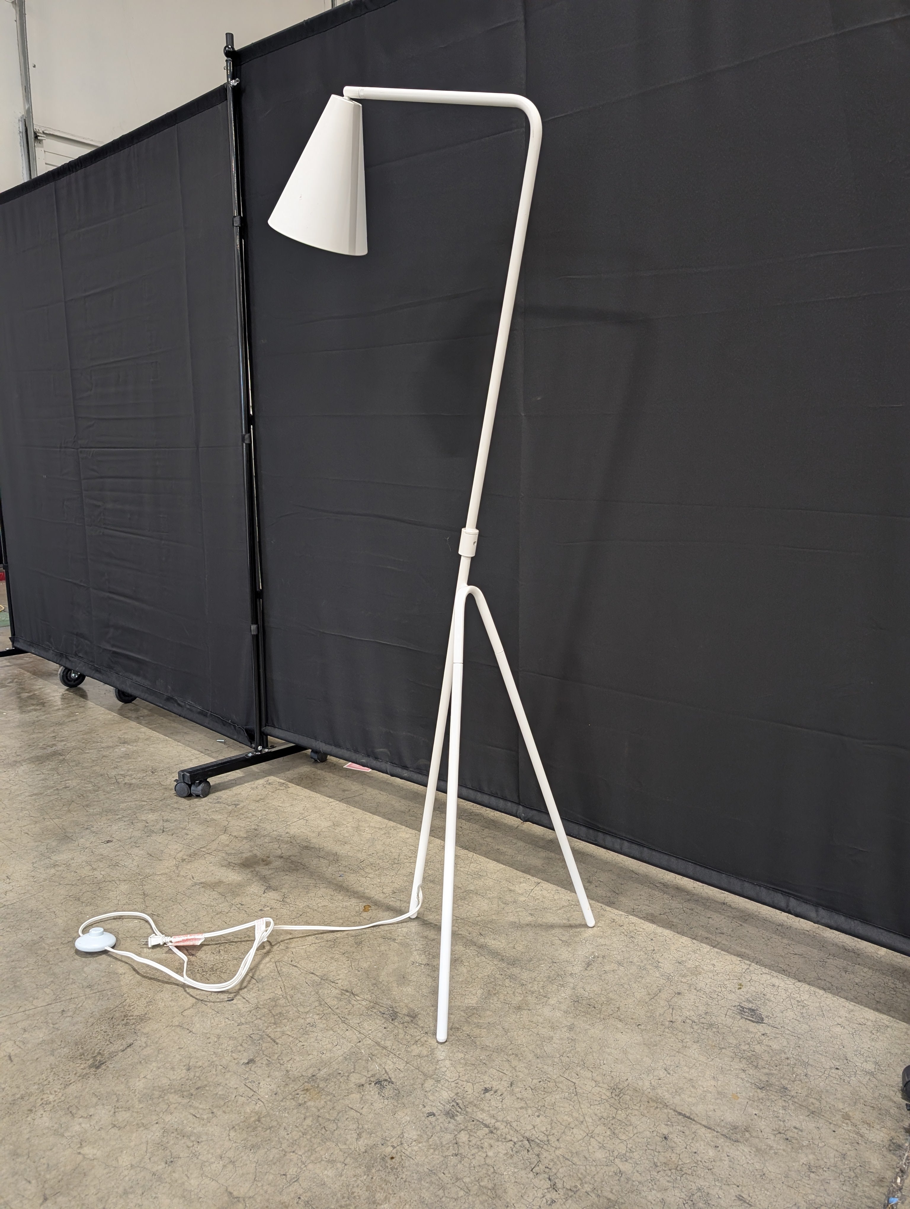 White Metal Arc Floor Lamp with Conical Shade