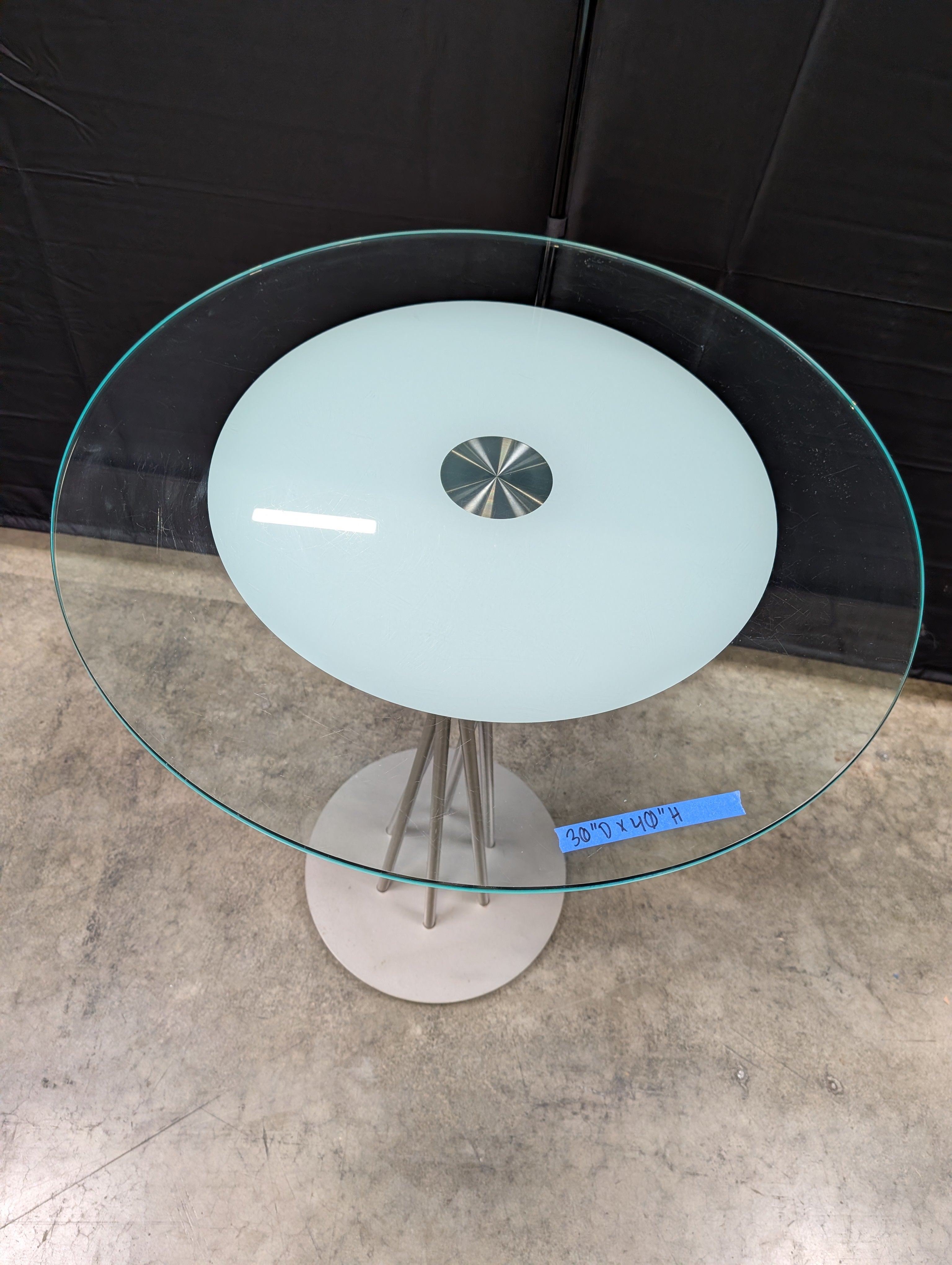 Modern Round Glass Top Bistro Table with Sculptural Metal Base