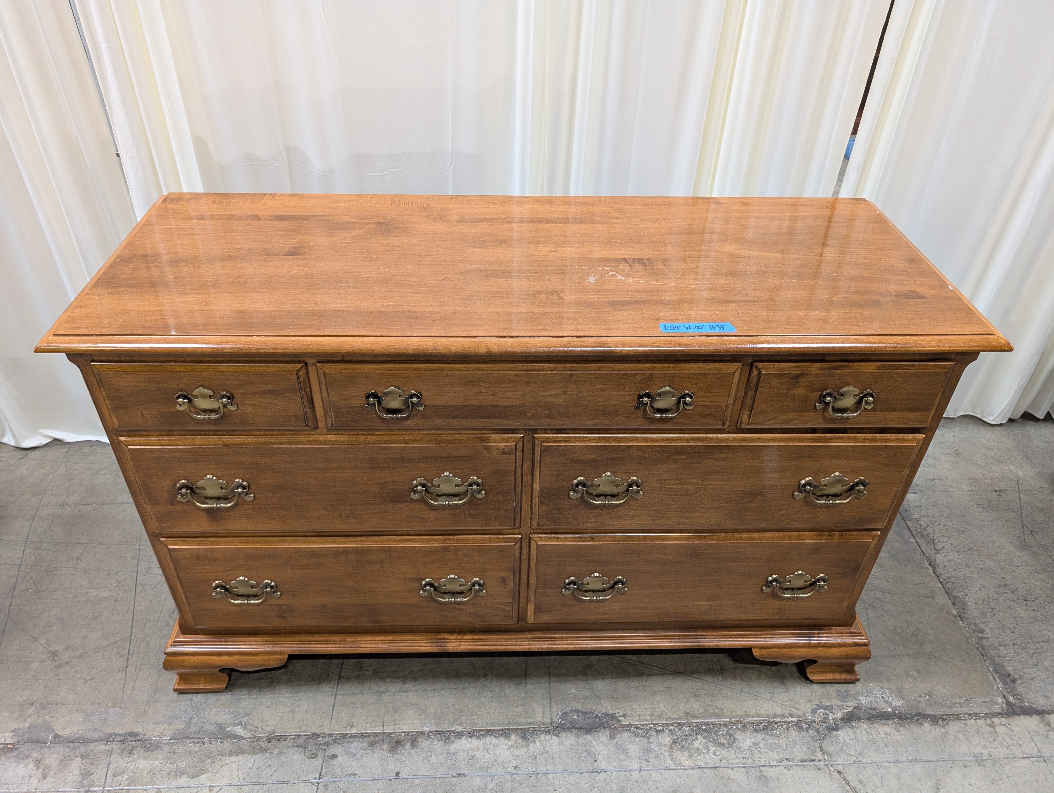 Traditional Ethan Allen Brown Wood Dresser with Brass Hardware