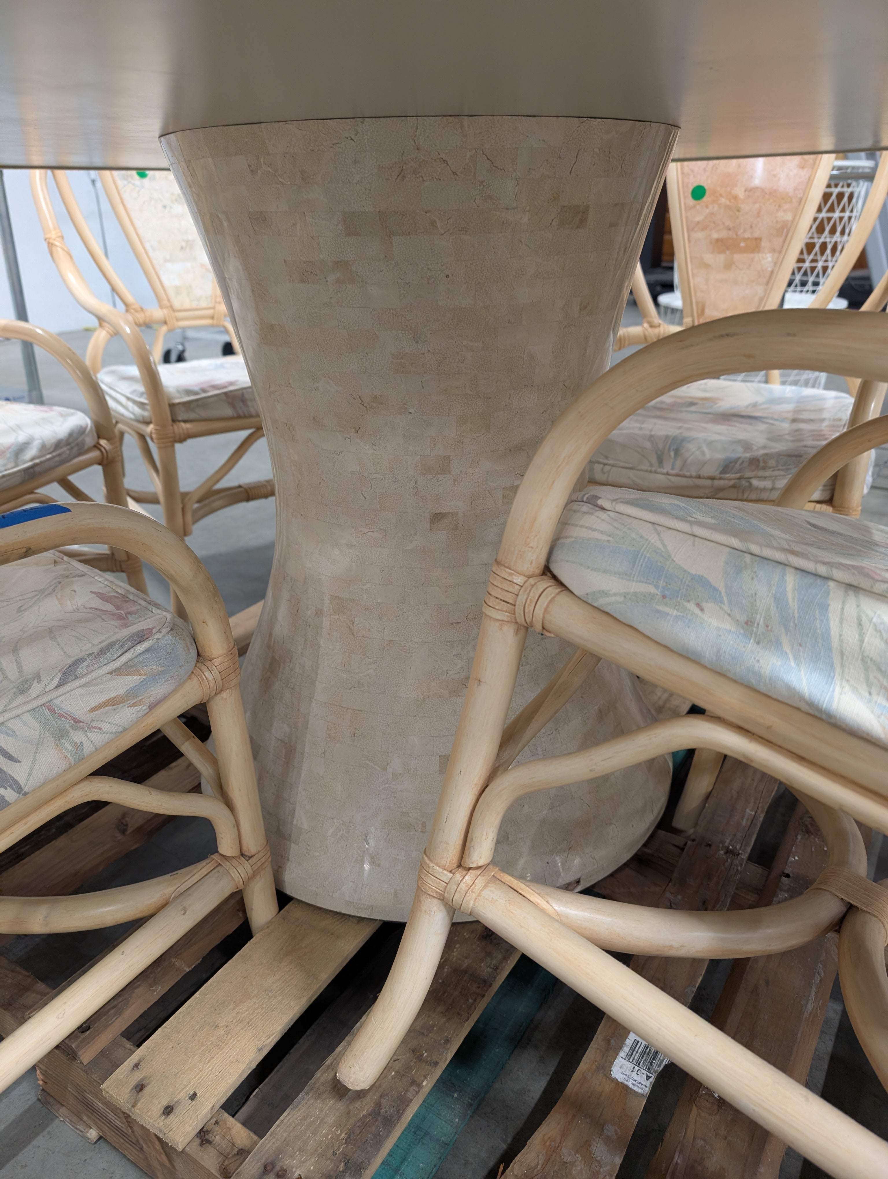 Rattan faux stone table and Set of Six Chairs