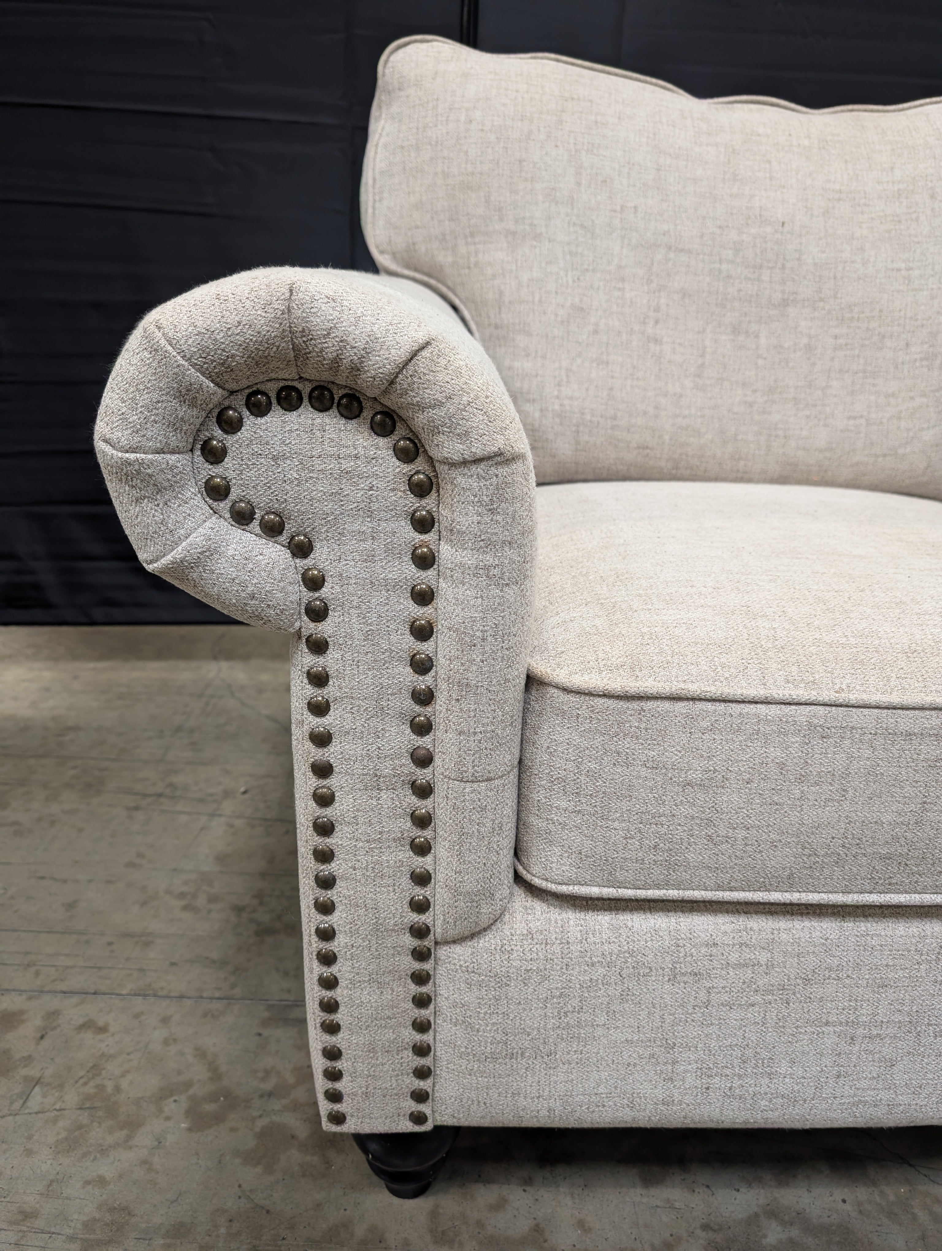 Textured Fabric Rolled Arm Accent Chair with Nailhead Trim