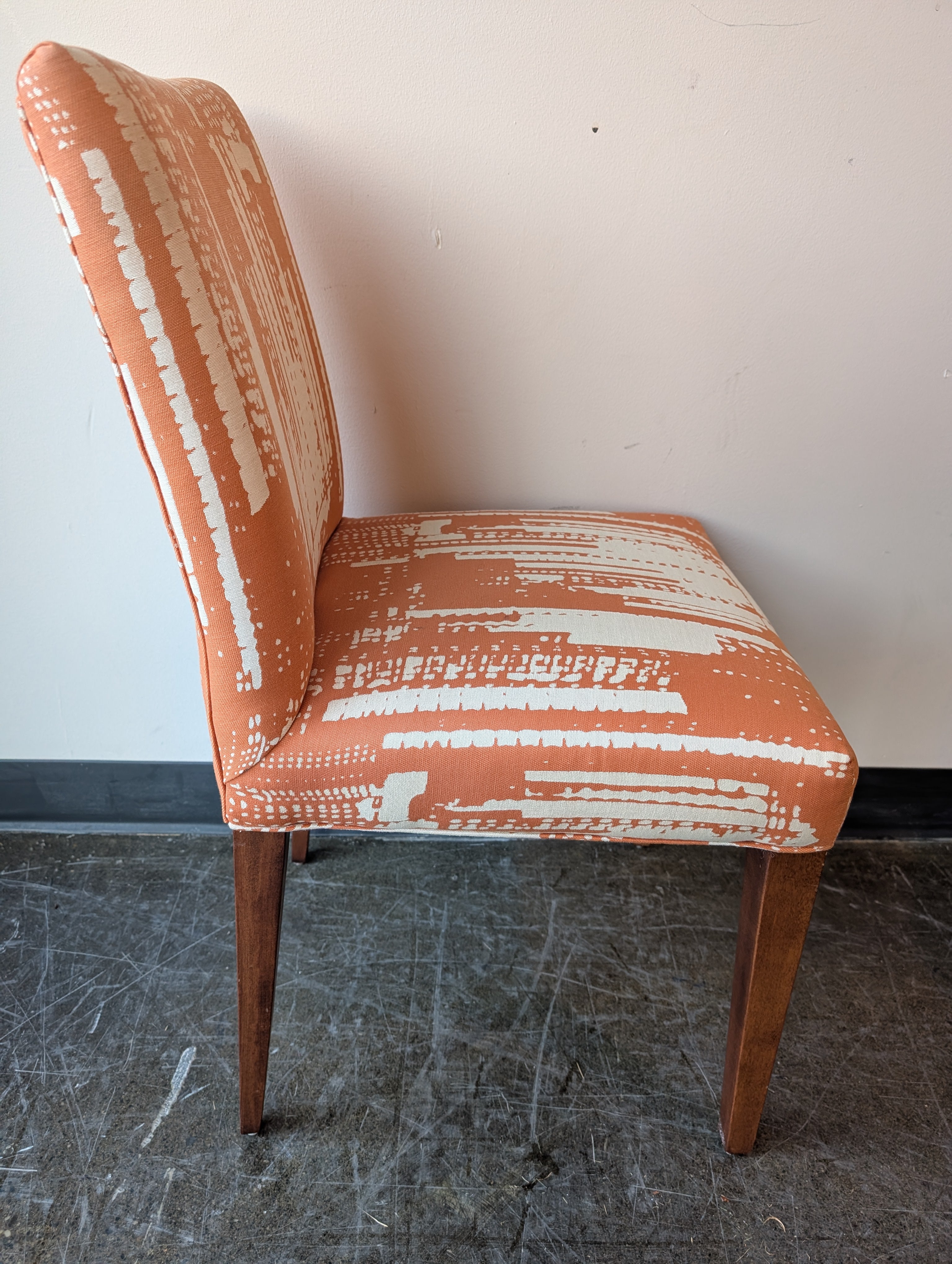 Vibrant Orange Abstract Patterned Upholstered Dining Chair