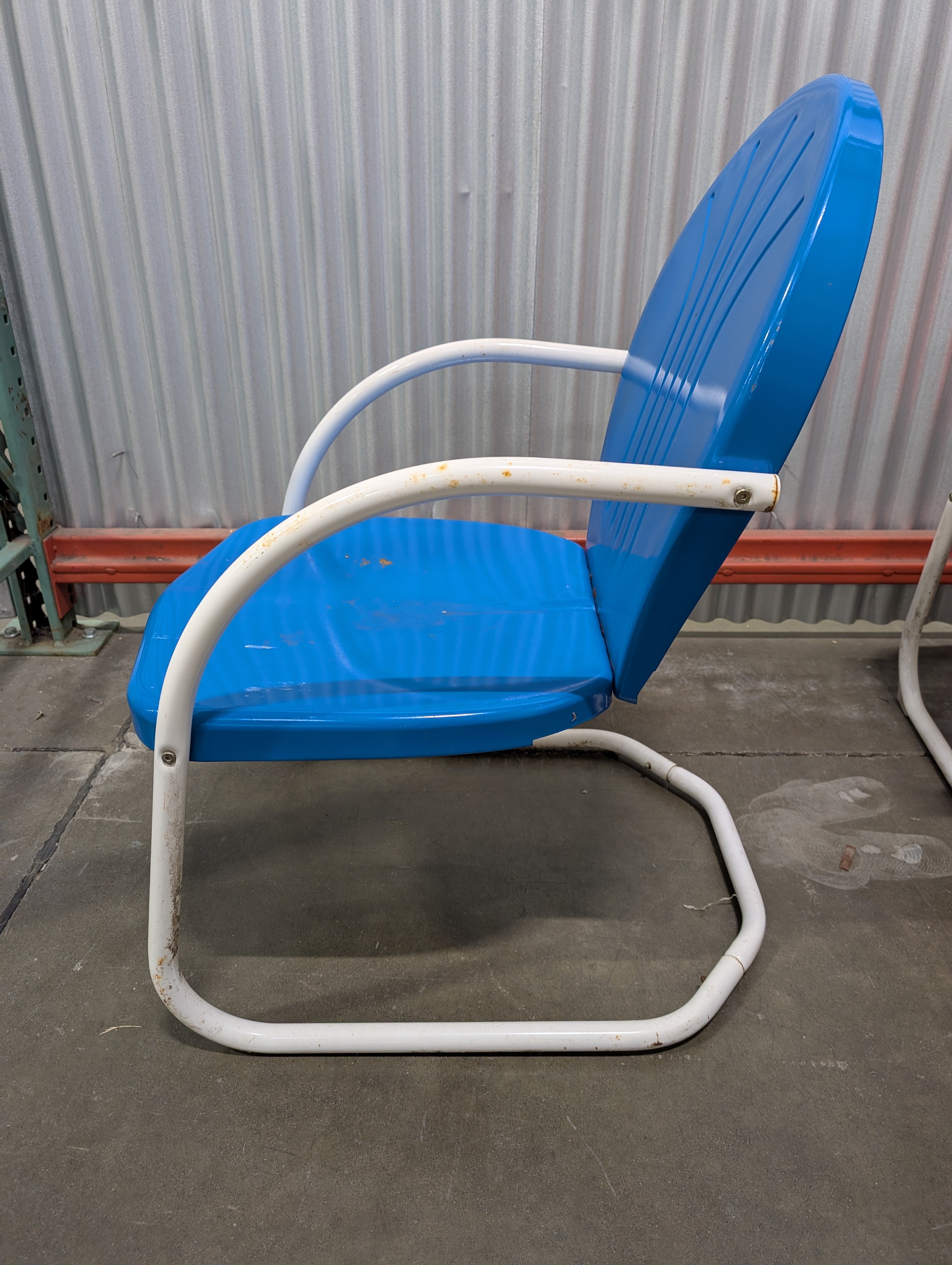 Vintage Metal Outdoor Patio Chair - Bright Blue