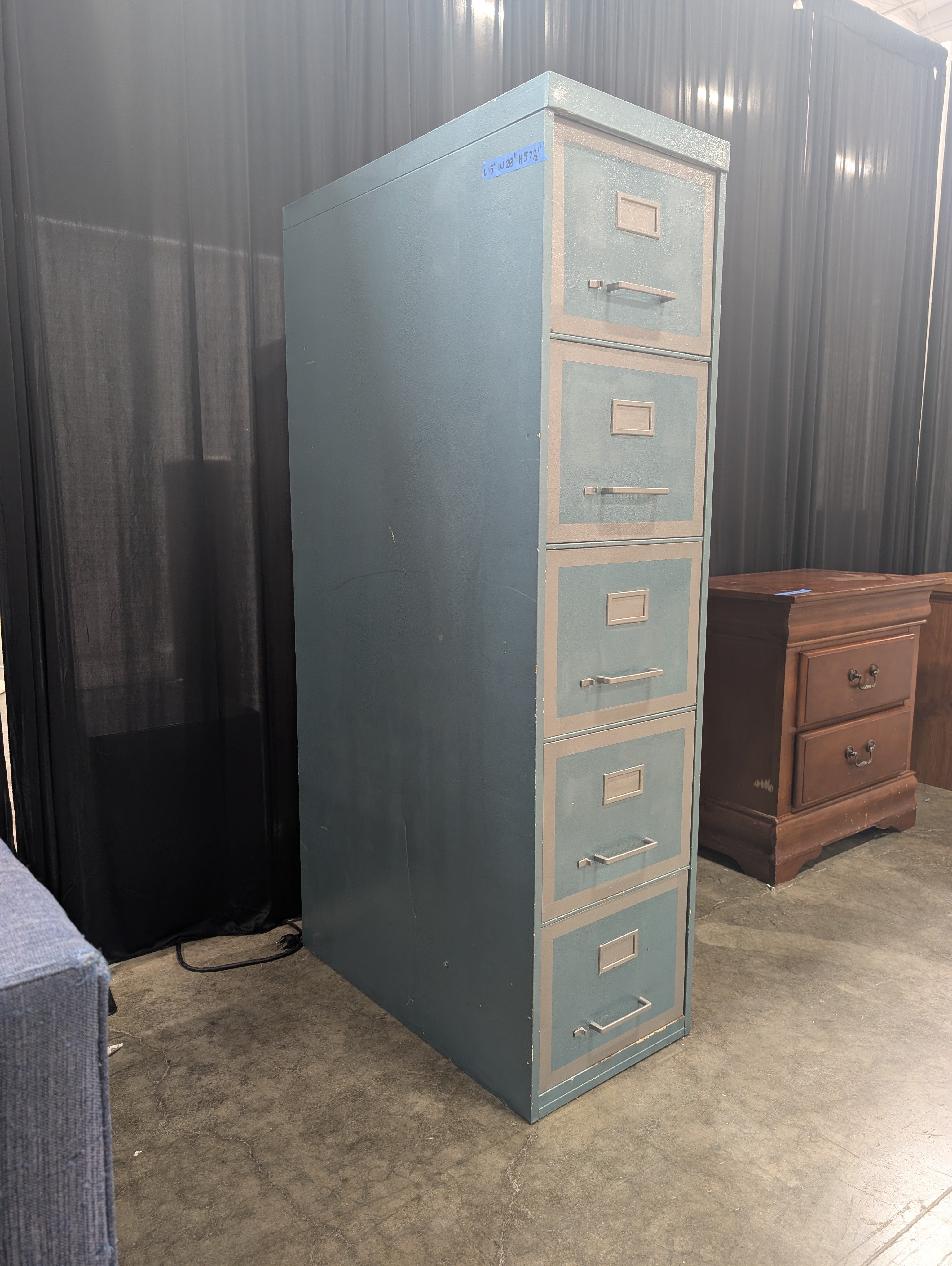 Two-Tone Blue Metal Four-Drawer Filing Cabinet